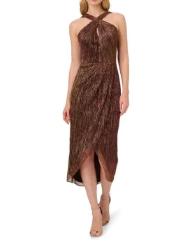 Adrianna Papell  Halter Crinkle Metallic Dress