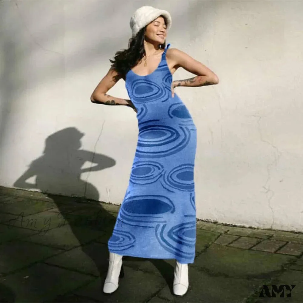 Amy Fashion - Hollow Out Spaghetti Strap Knit Sexy Bodycon Dress