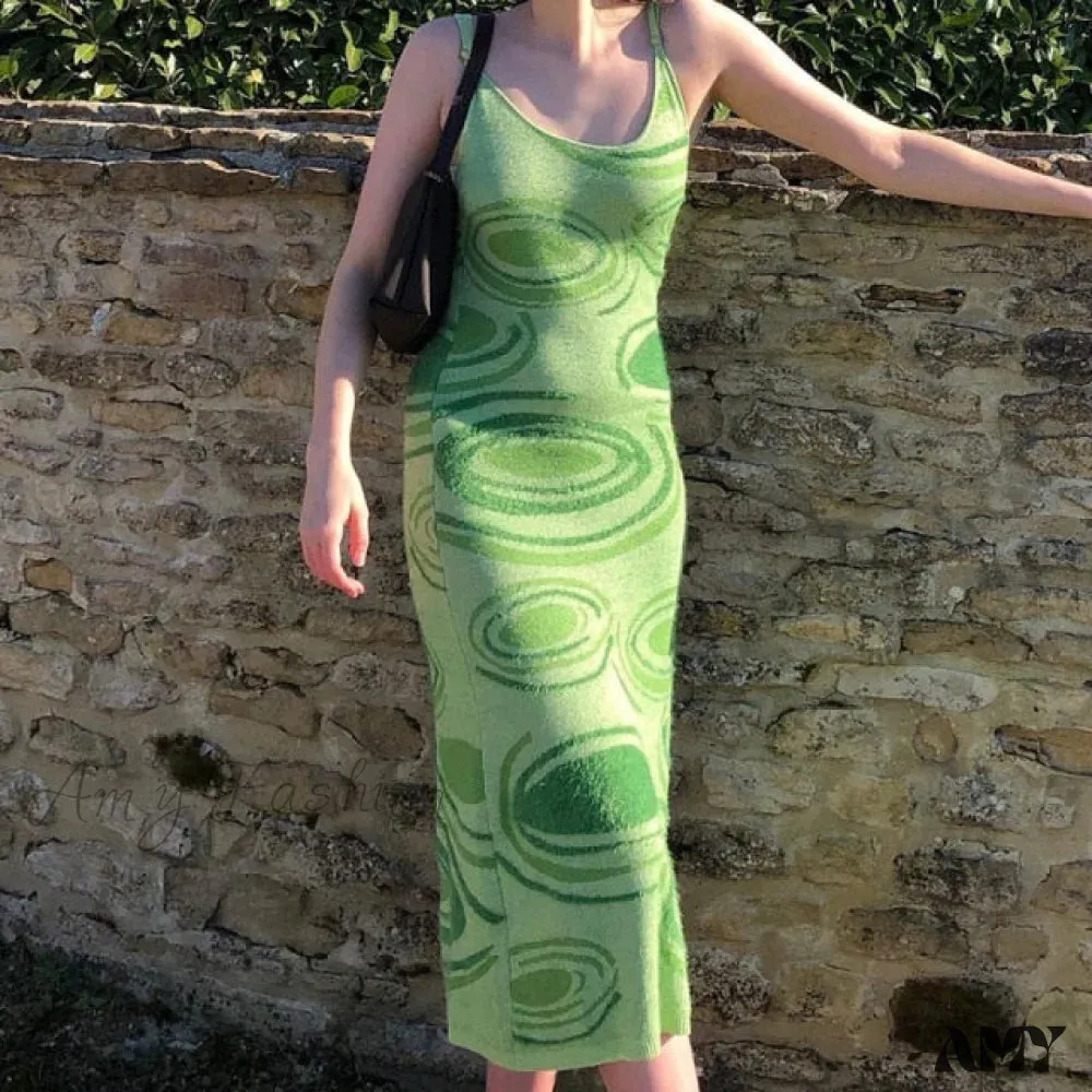 Amy Fashion - Hollow Out Spaghetti Strap Knit Sexy Bodycon Dress