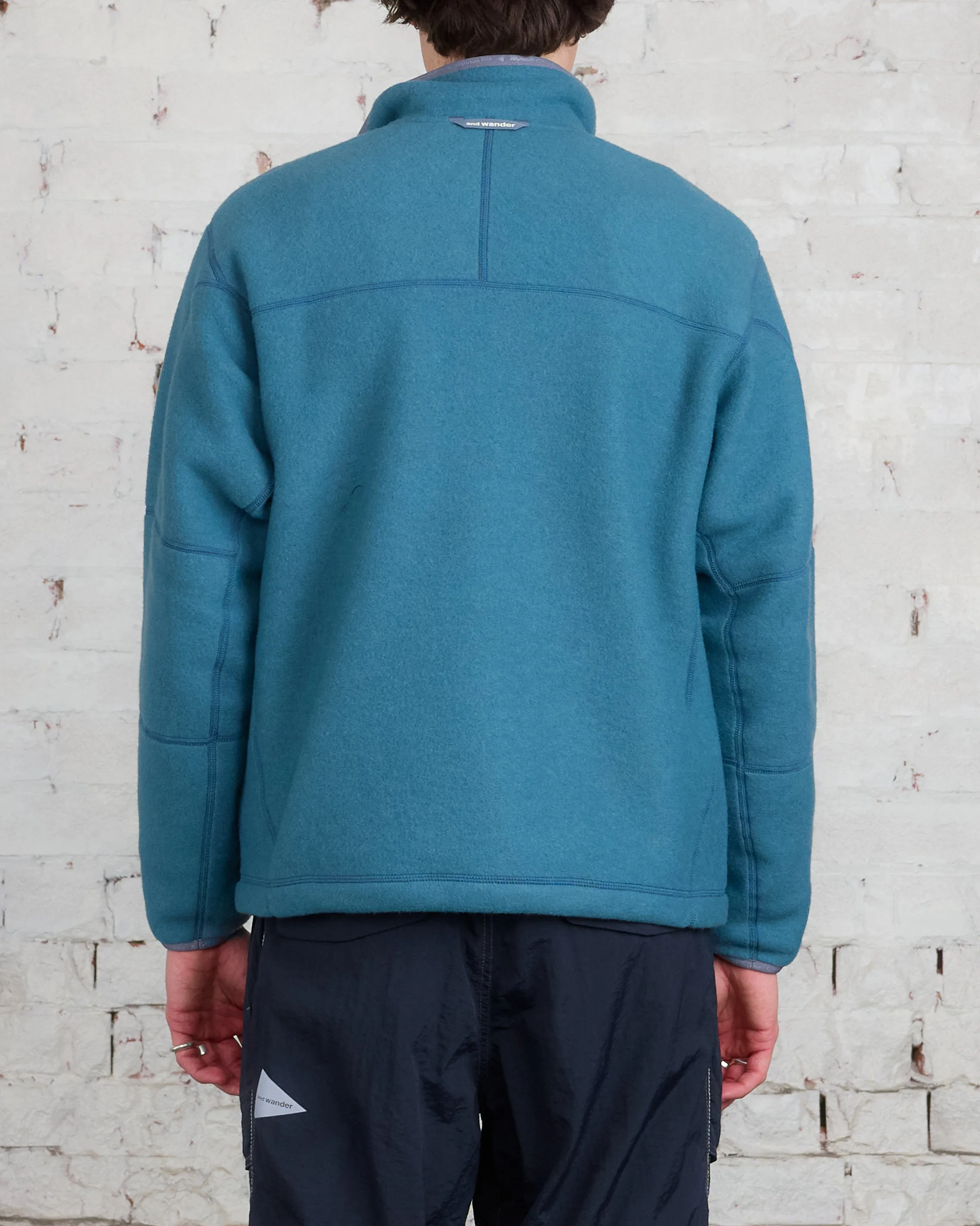 and wander Calamai Tech Wool Fleece Pullover Blue Gray