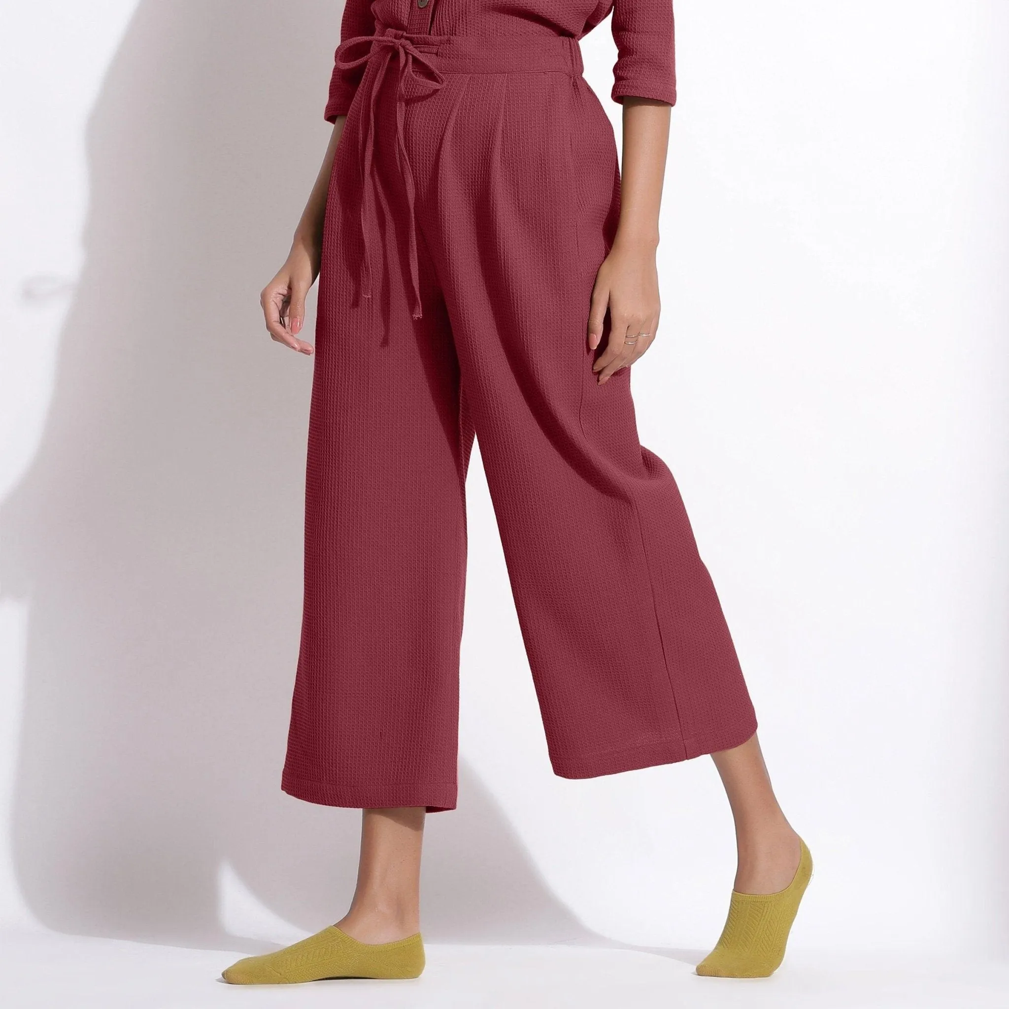 Barn Red Warm Cotton Waffle Calf Length Culottes
