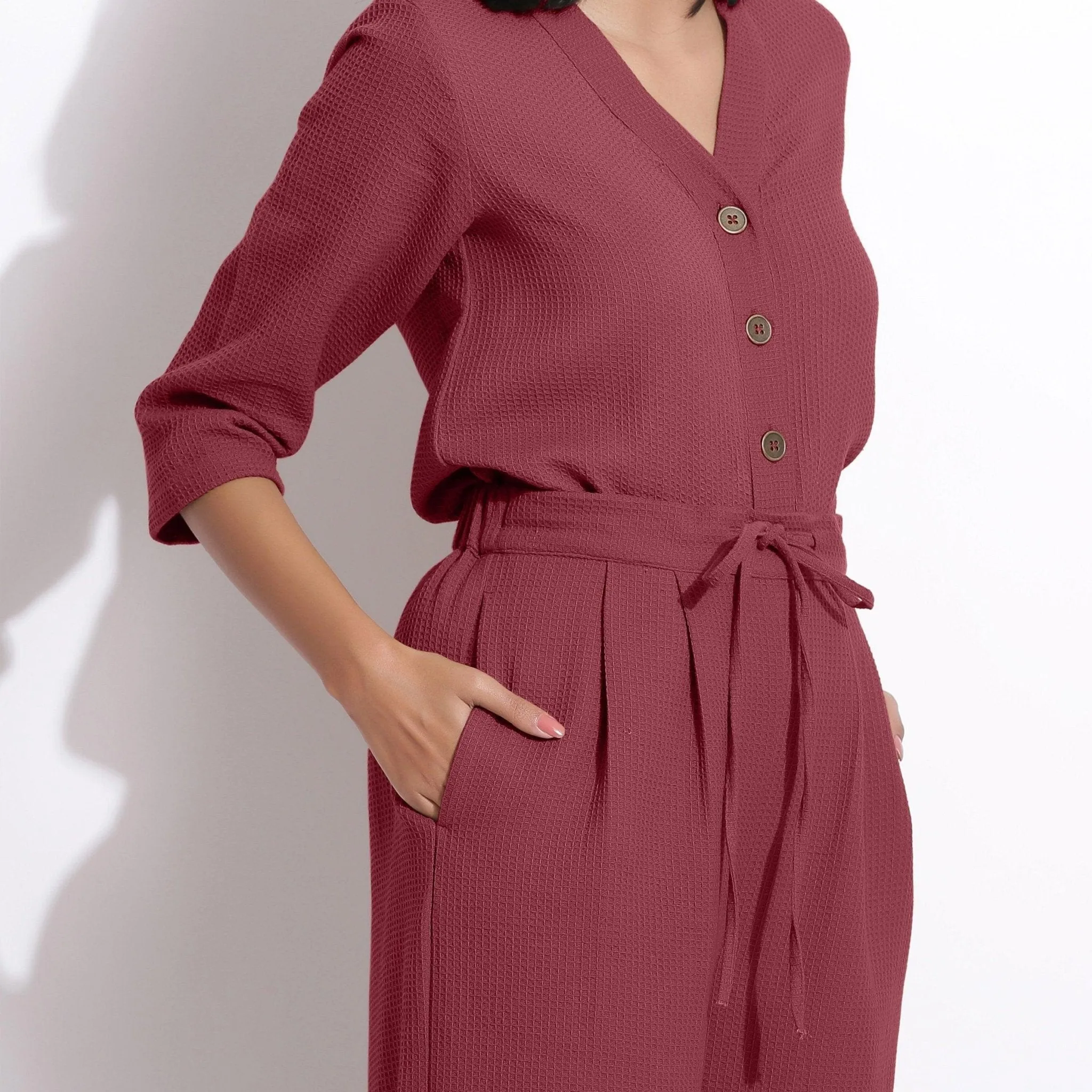Barn Red Warm Cotton Waffle Calf Length Culottes