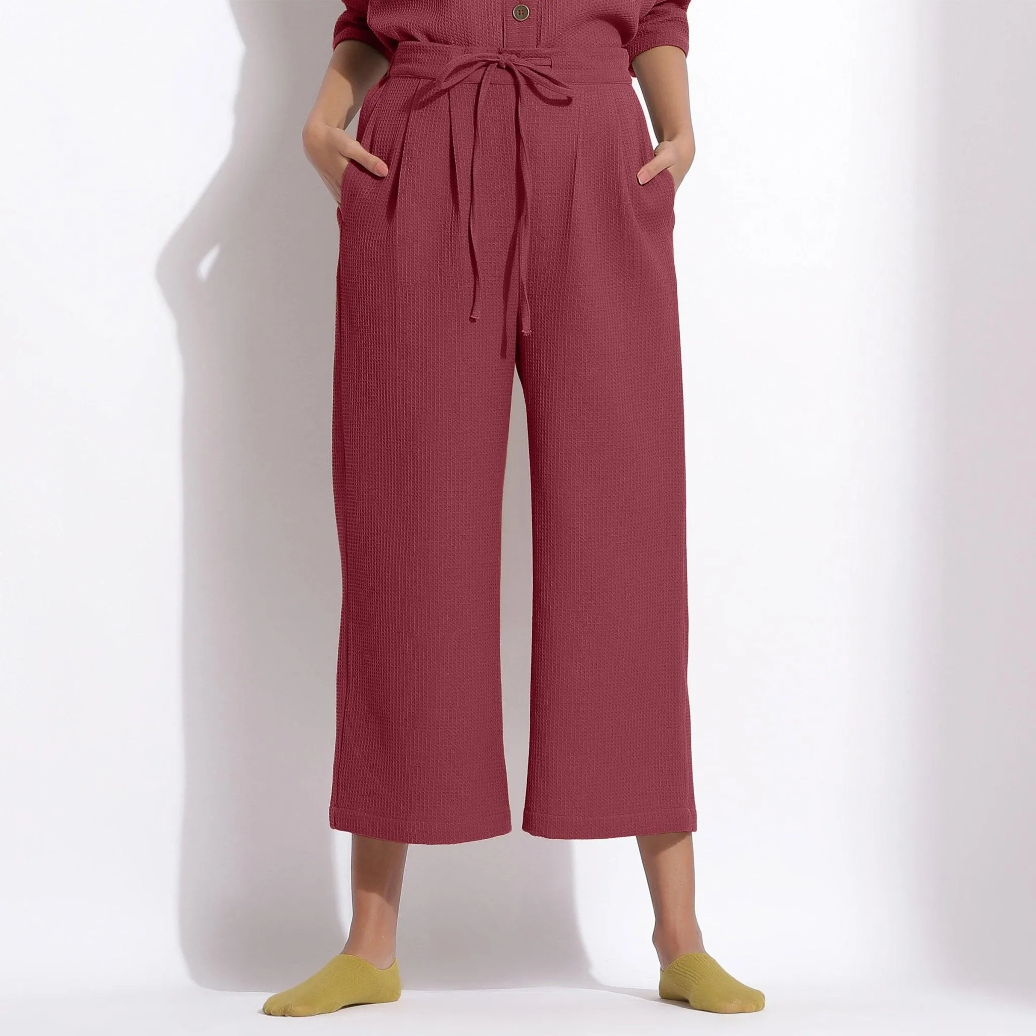 Barn Red Warm Cotton Waffle Culottes Co-ord Set