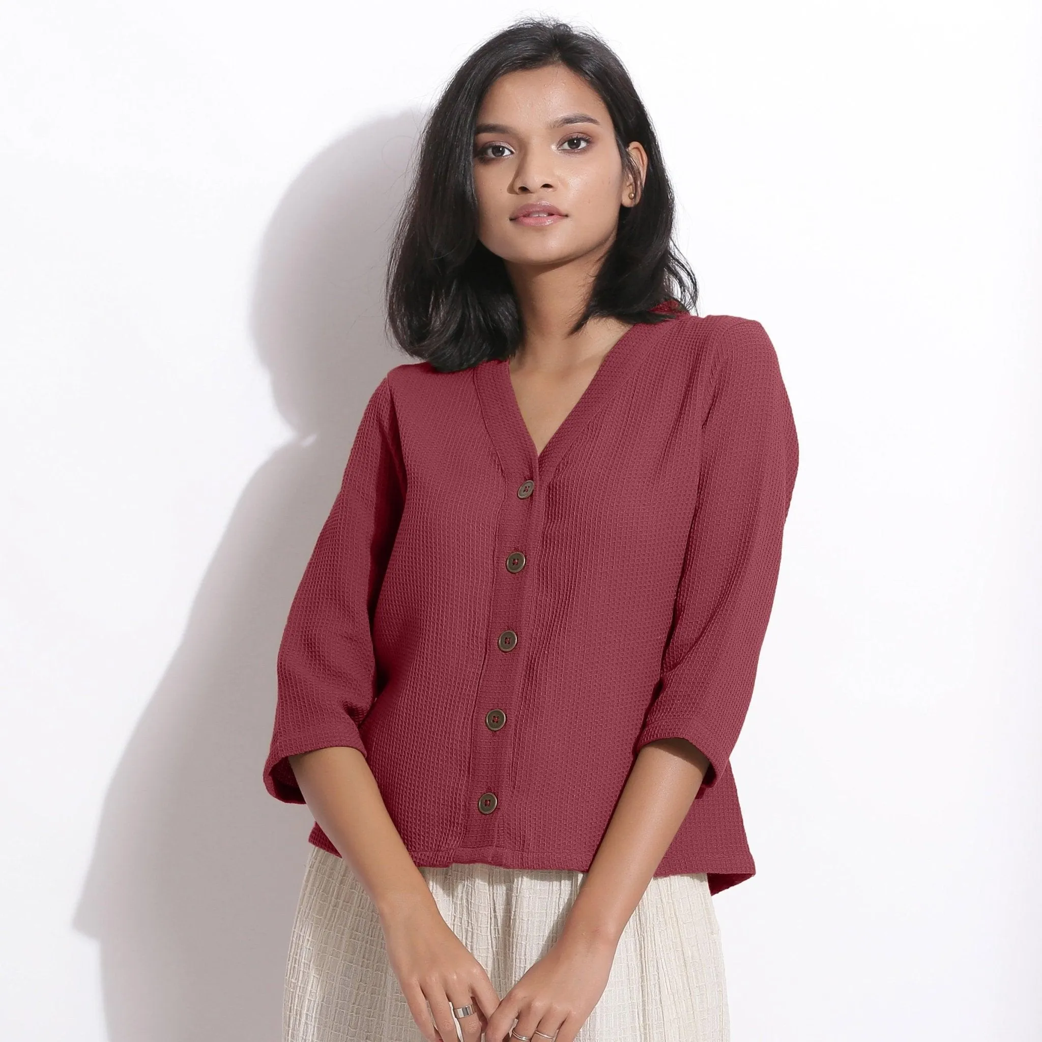 Barn Red Warm Cotton Waffle Culottes Co-ord Set