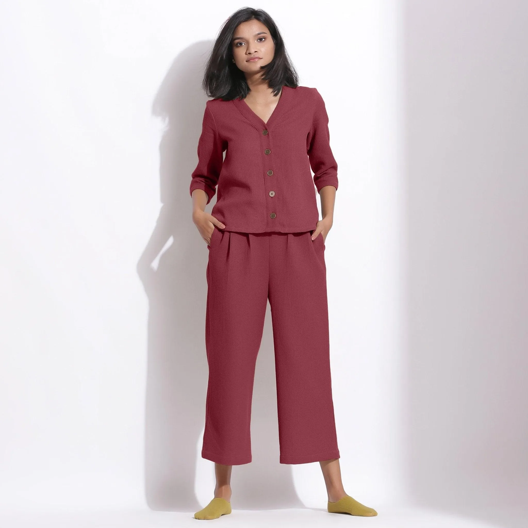 Barn Red Warm Cotton Waffle Culottes Co-ord Set