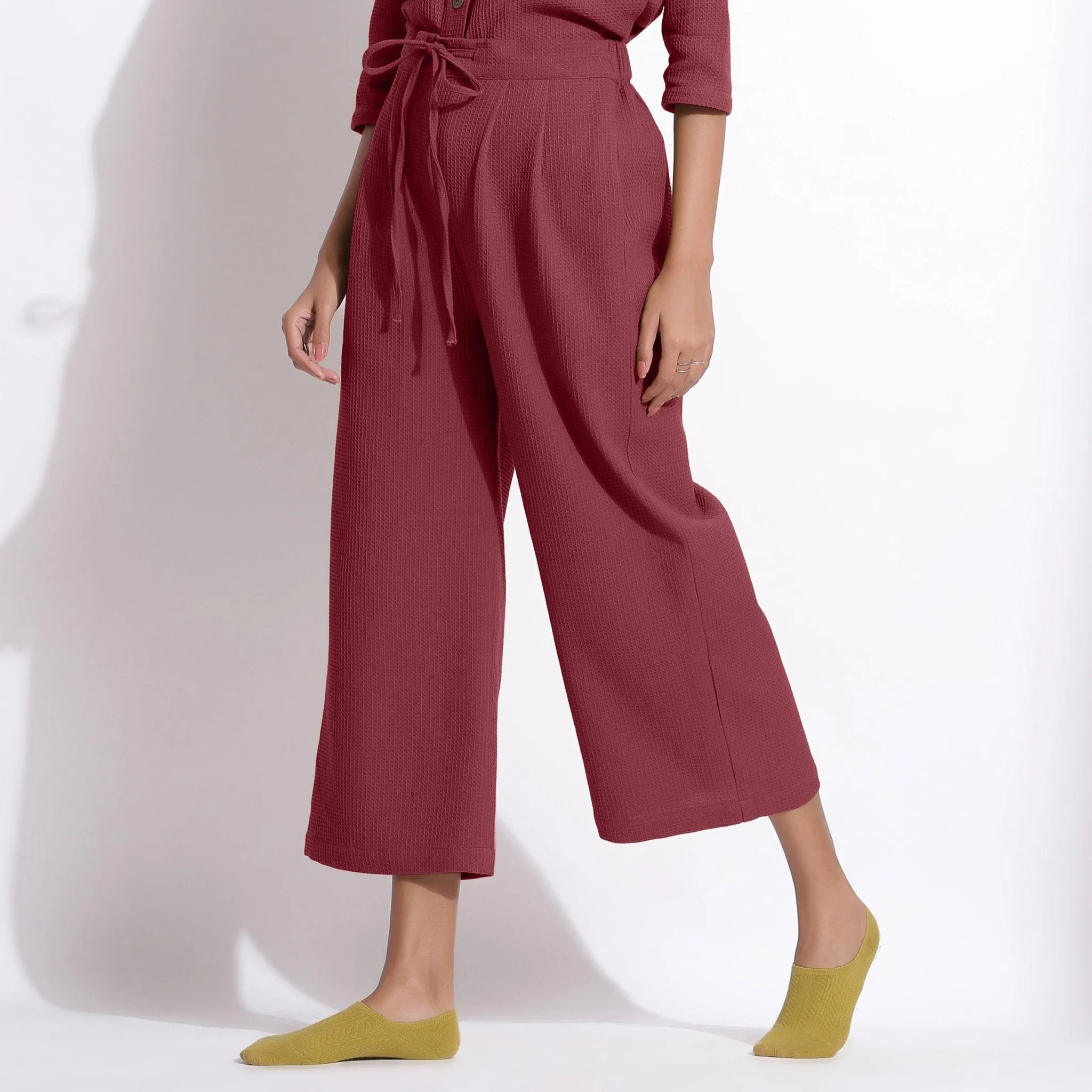 Barn Red Warm Cotton Waffle Culottes Co-ord Set