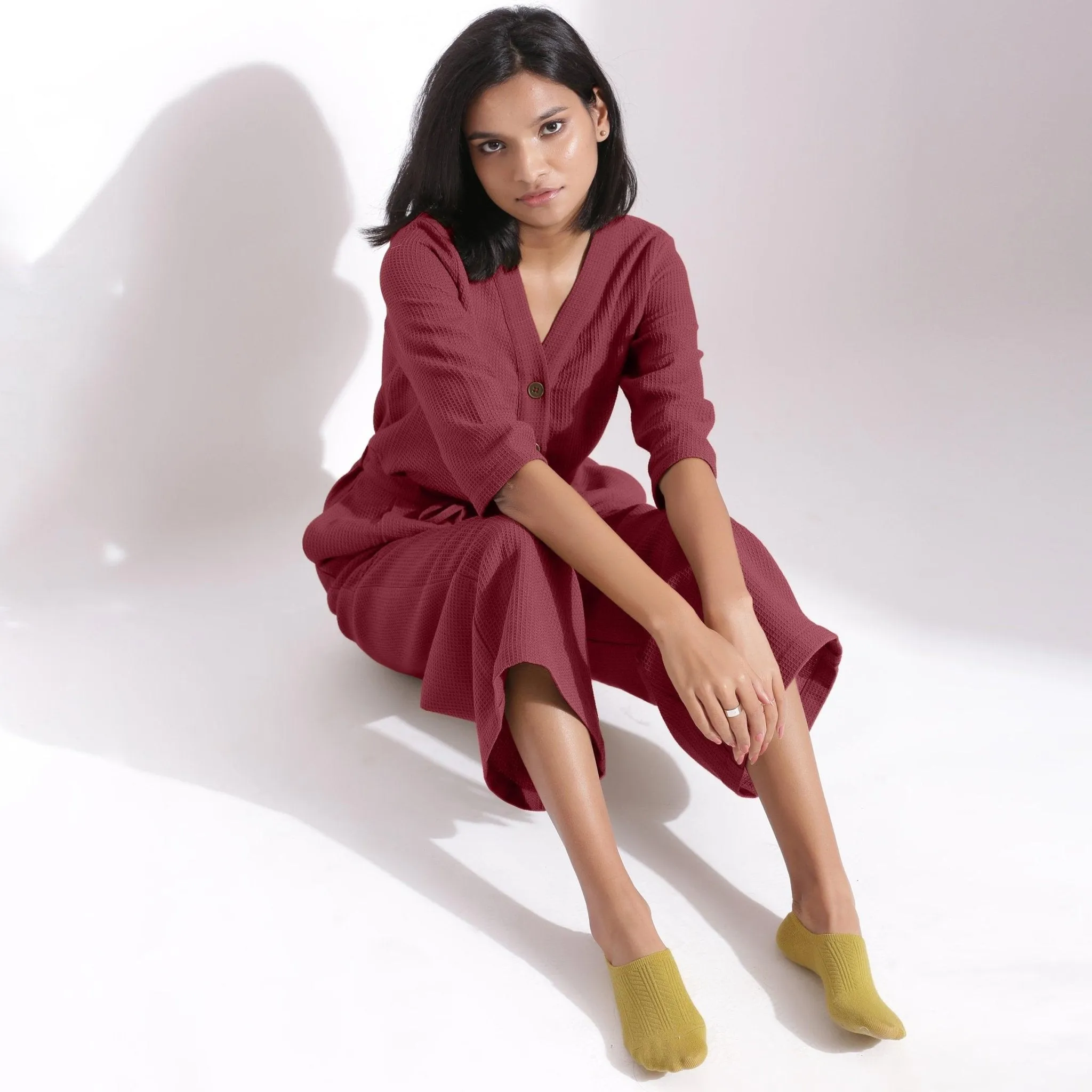 Barn Red Warm Cotton Waffle Culottes Co-ord Set