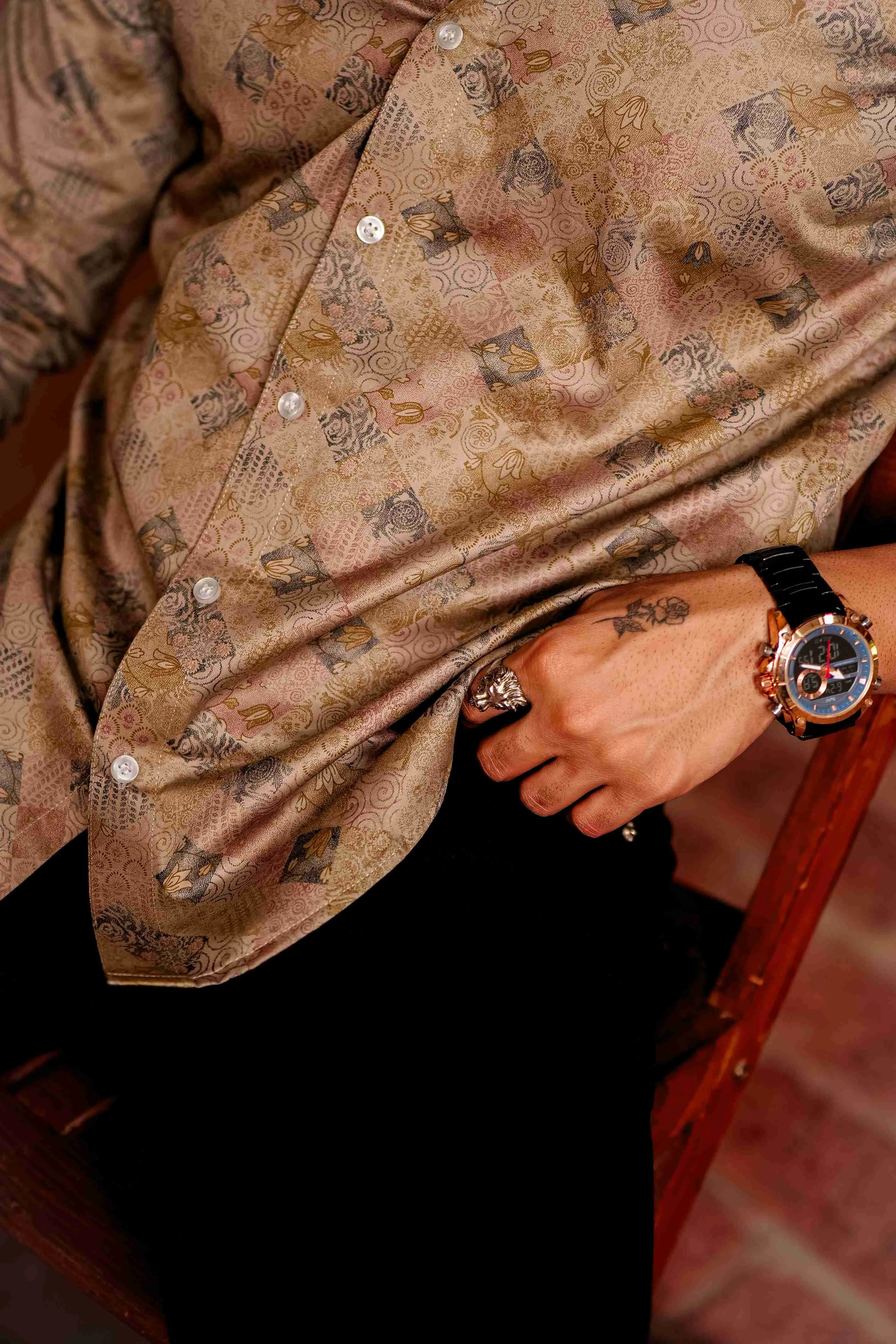 Beige Satin Print Premium Shirt