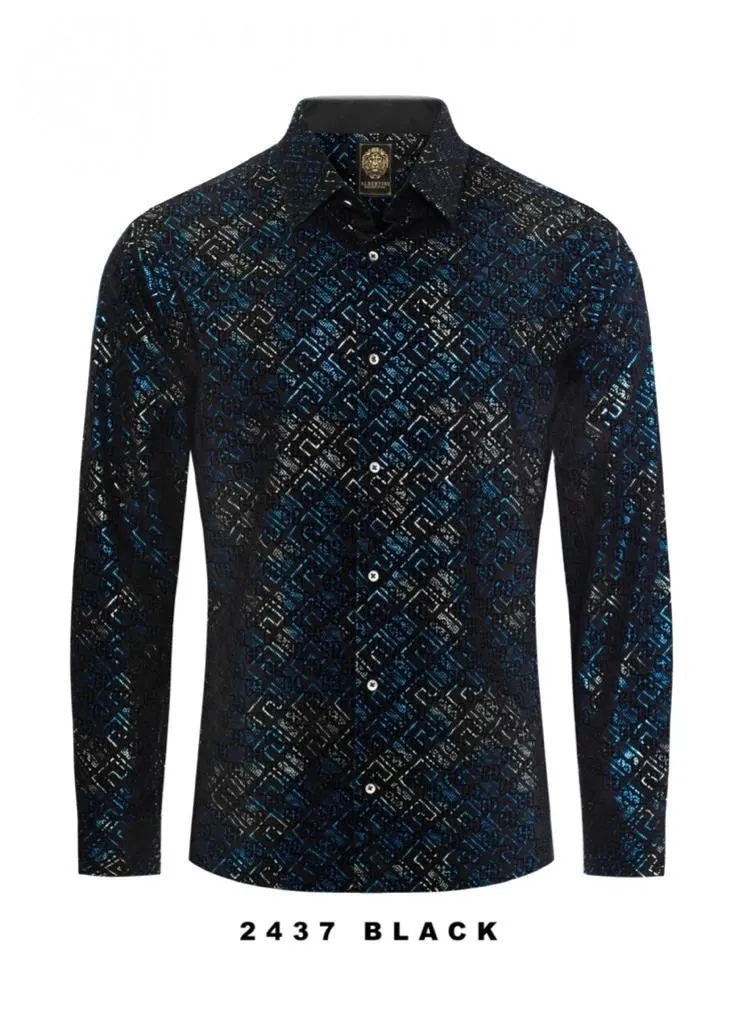 Black Men's Graphic Shirt Button Down Paisley Dress Shirts Long Sleeve Regular-Fit Style No: 2437