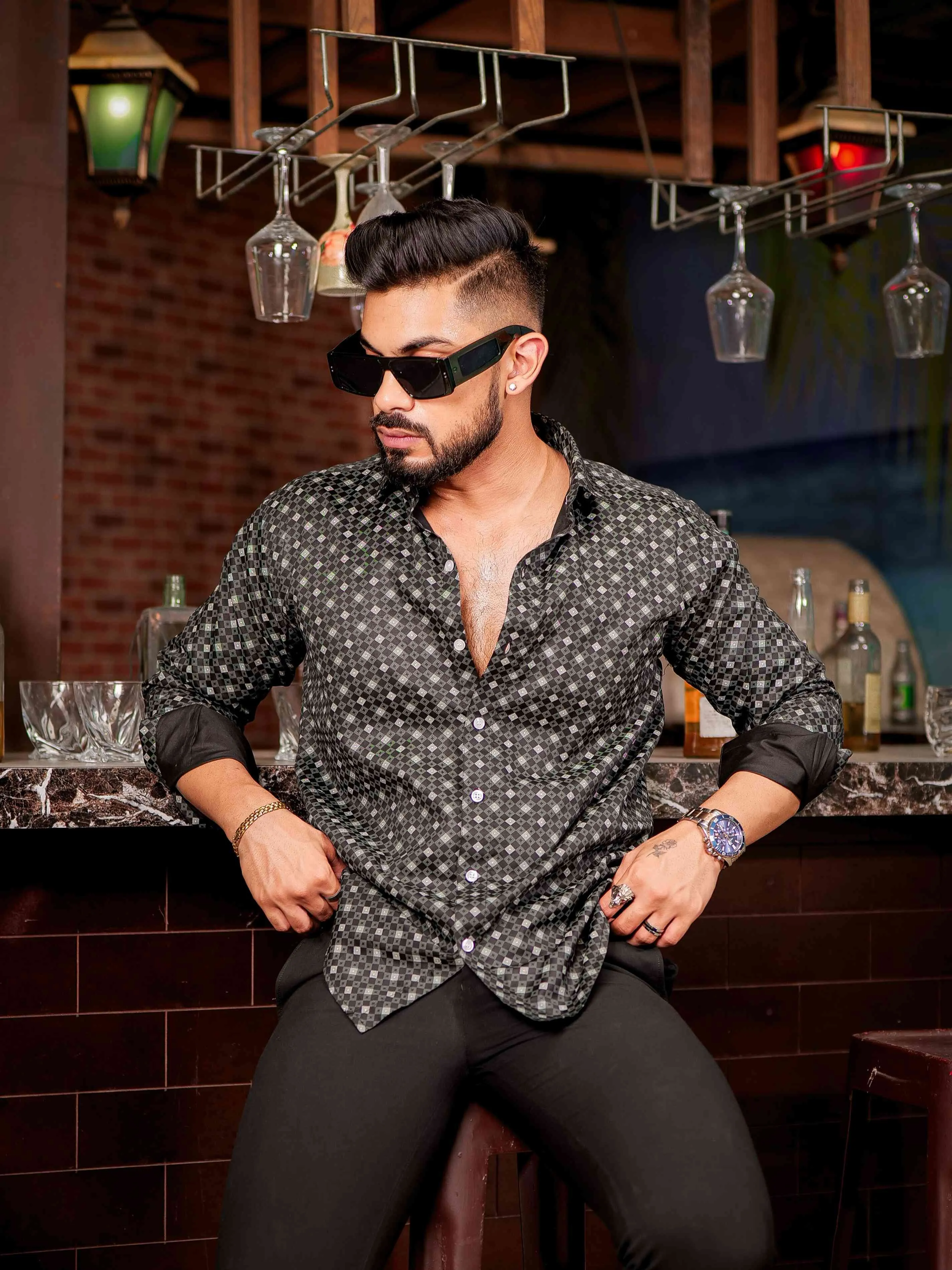 Black Satin Print Premium Shirt Sold Out