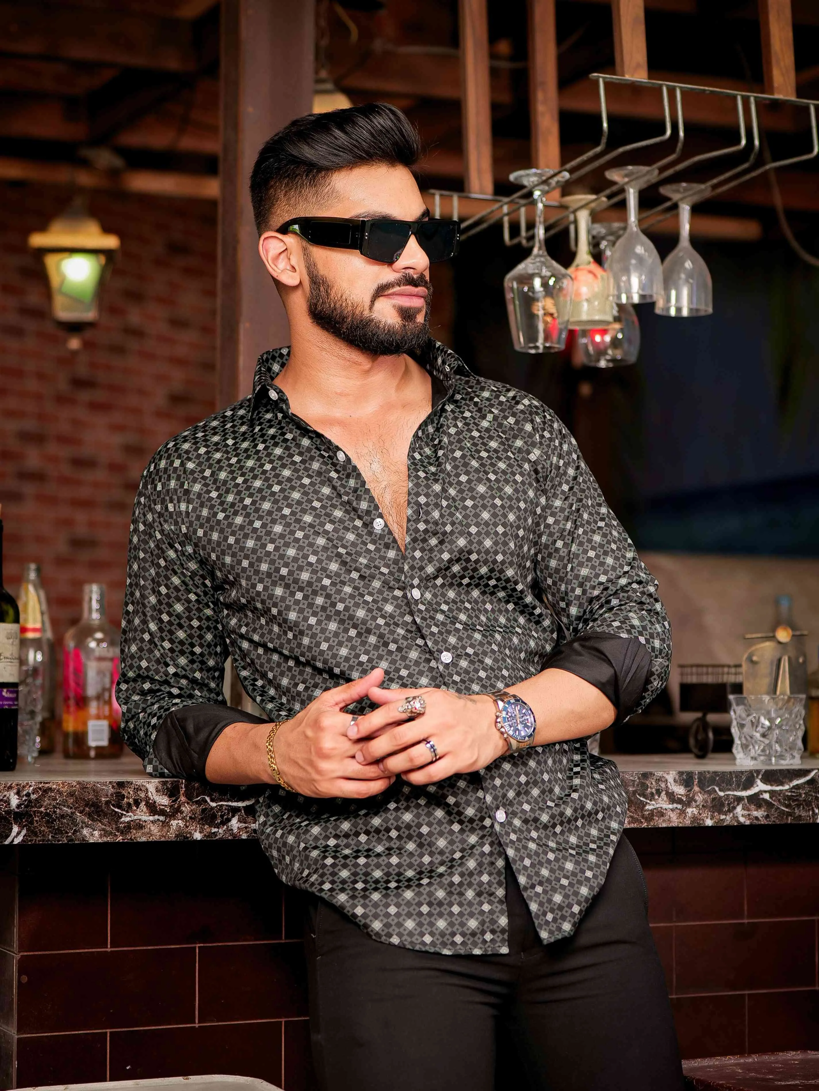 Black Satin Print Premium Shirt Sold Out