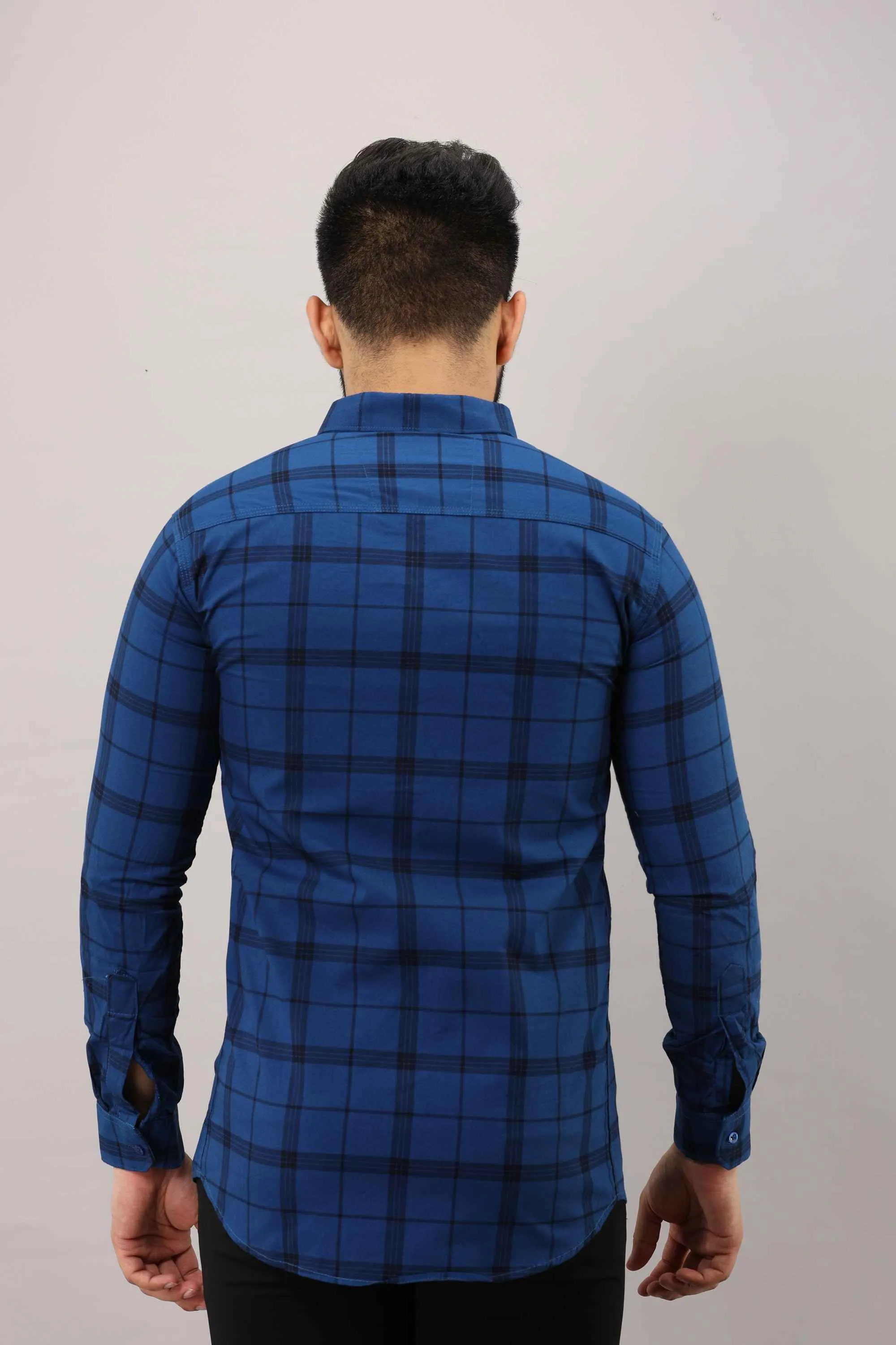 Blue Checkered Pure Cotton Formal Shirt