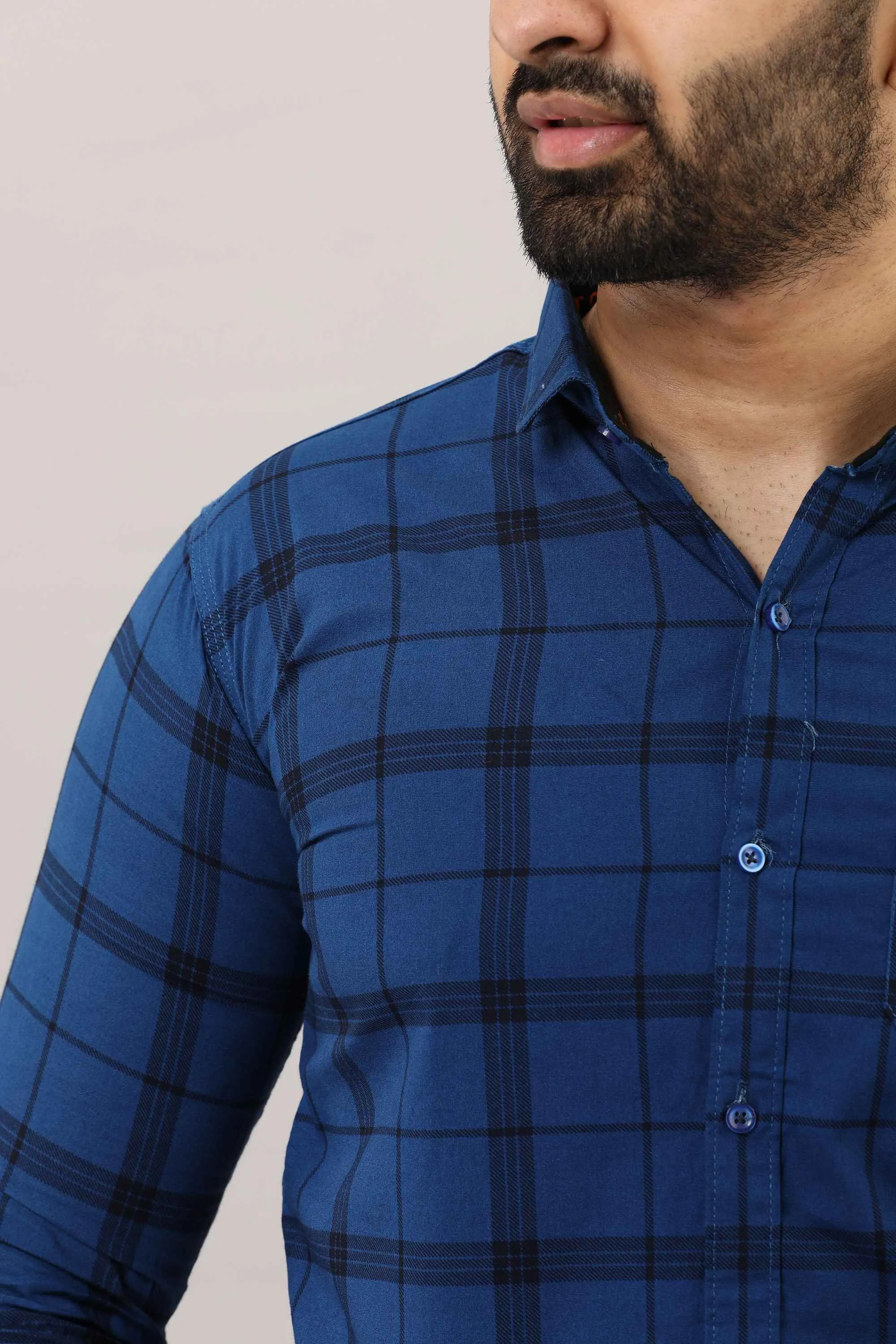 Blue Checkered Pure Cotton Formal Shirt