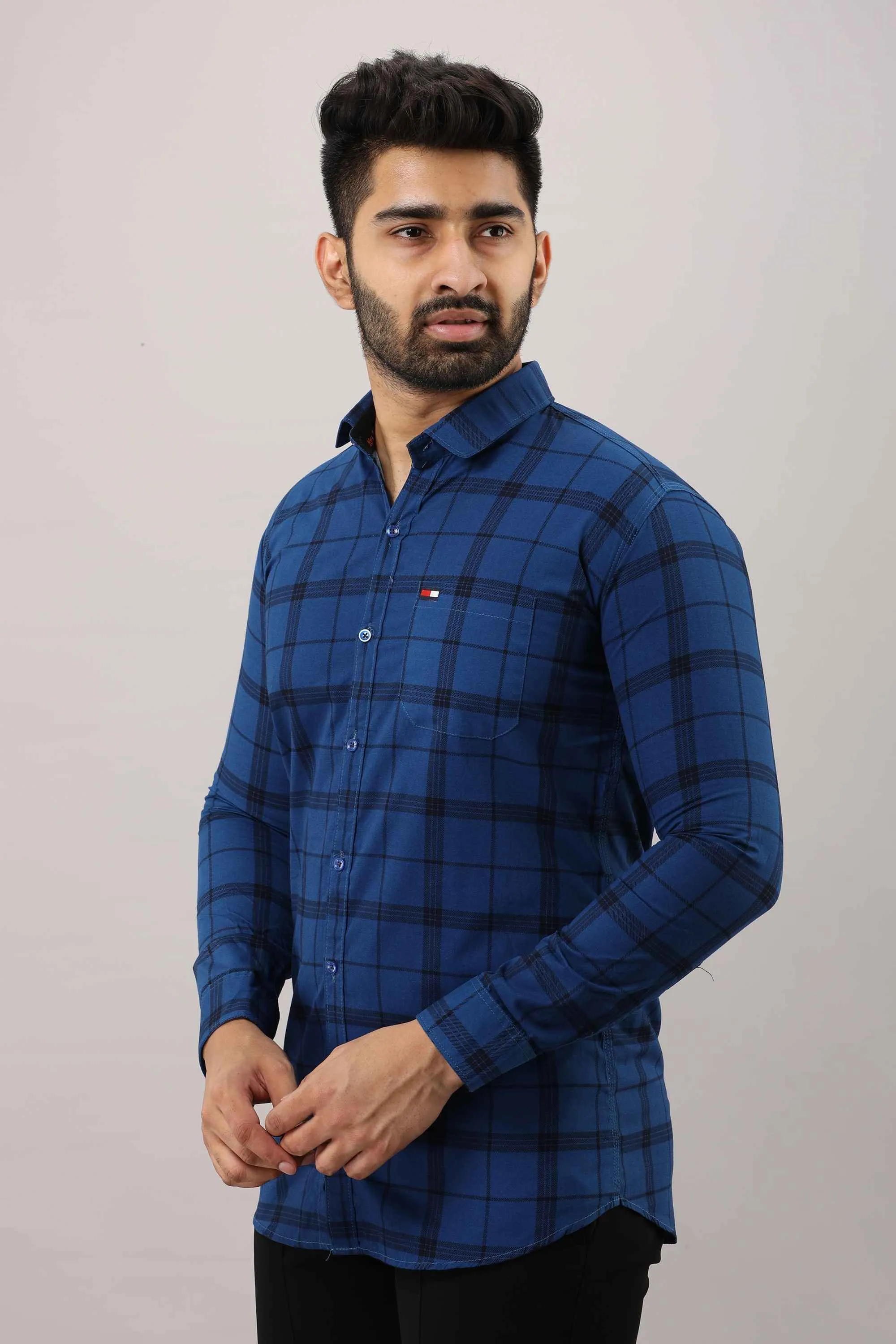 Blue Checkered Pure Cotton Formal Shirt