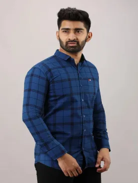 Blue Checkered Pure Cotton Formal Shirt