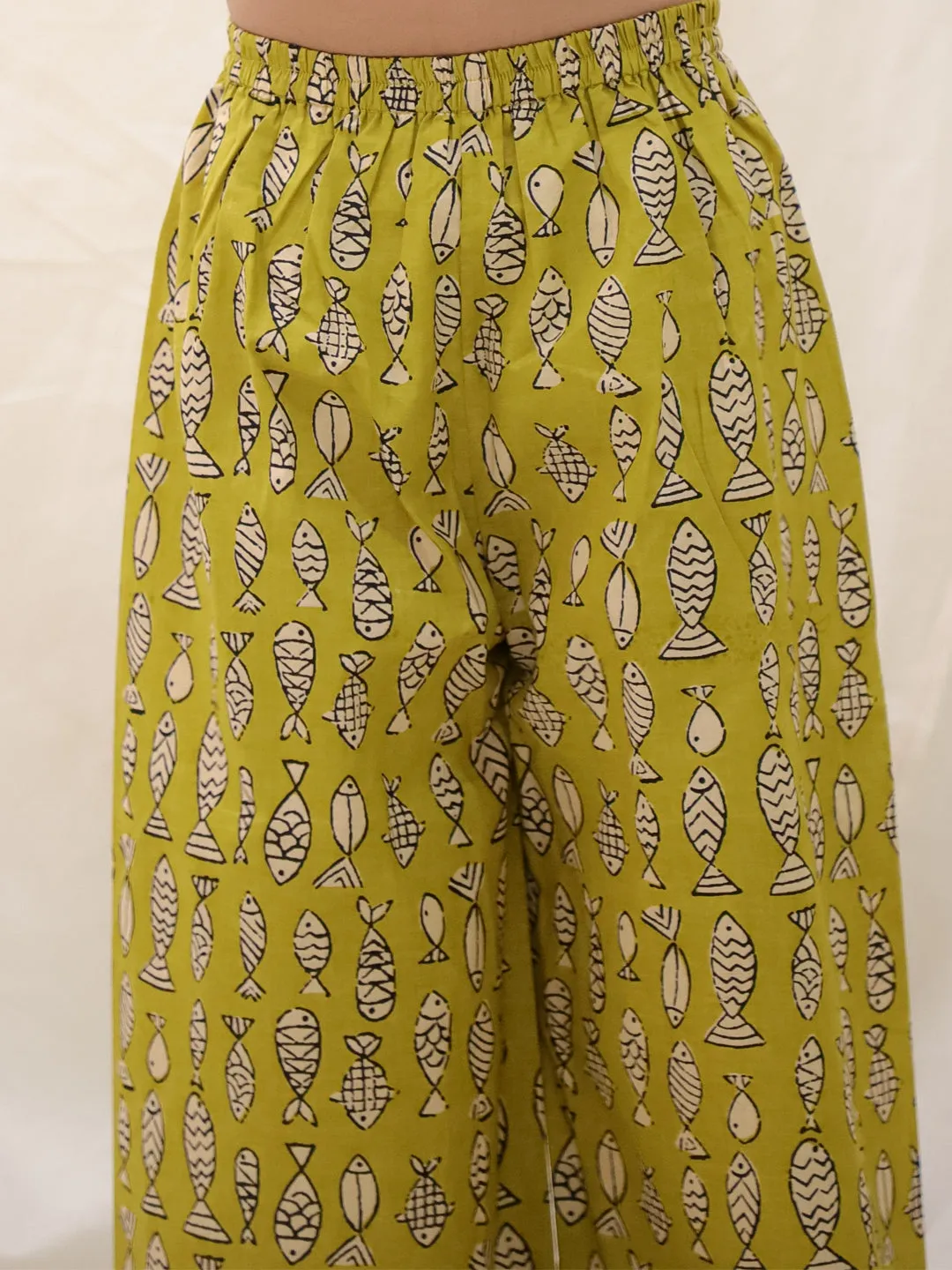 BownBee Summer Sleeveless Pure Cotton Printed Top & Culottes Set For Girls - Mustard