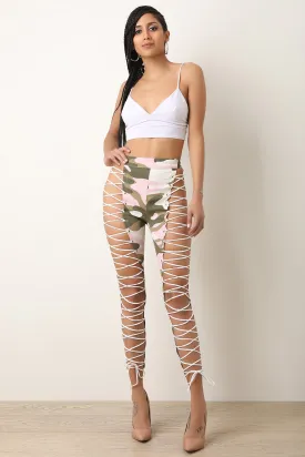 Camouflage High Rise Lace-Up Pants