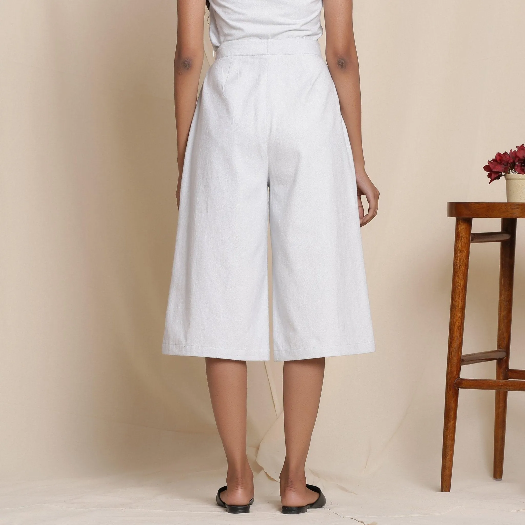 Cloudy Grey Warm Cotton Flannel Crop Top and Culottes Co-ord Set