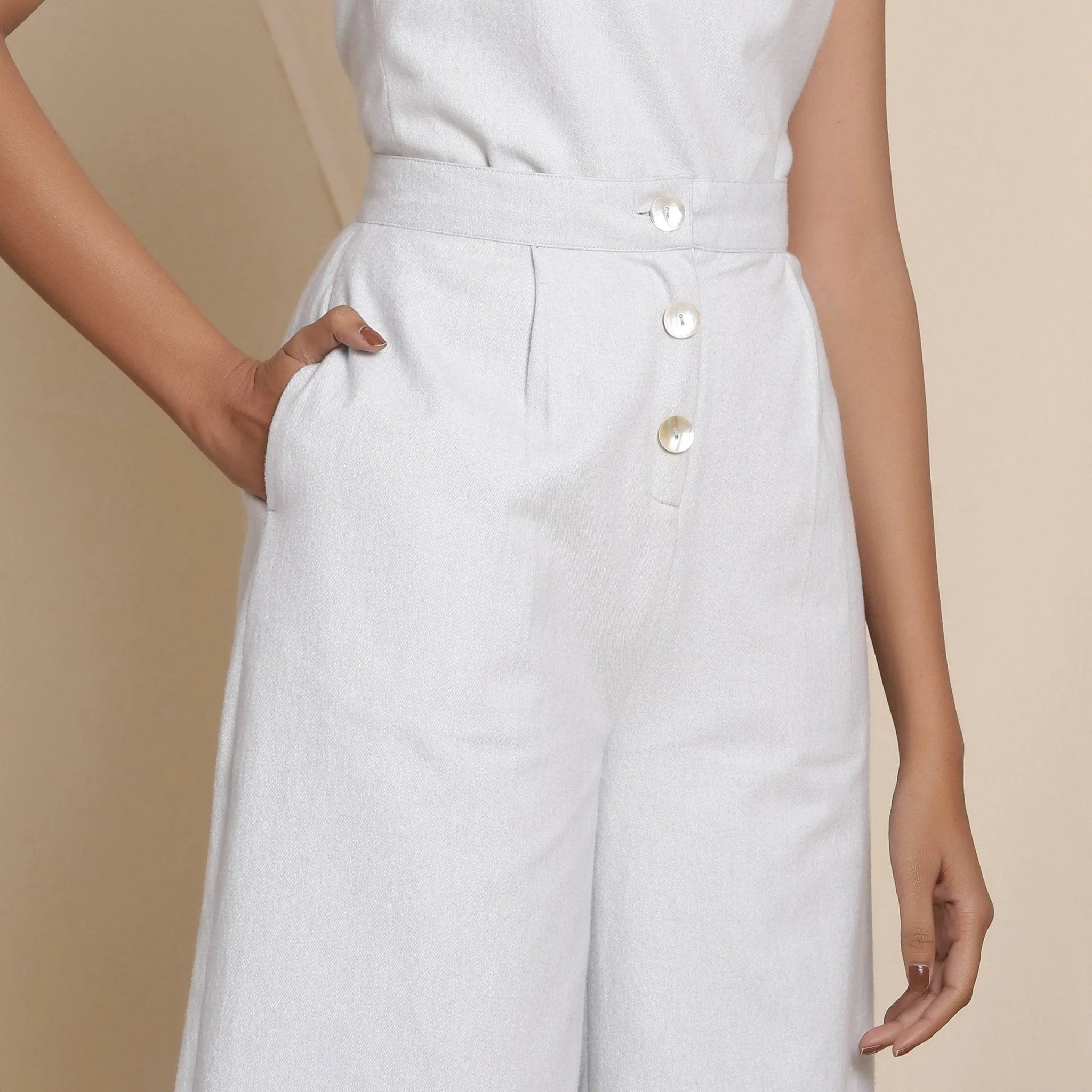 Cloudy Grey Warm Cotton Flannel Crop Top and Culottes Co-ord Set