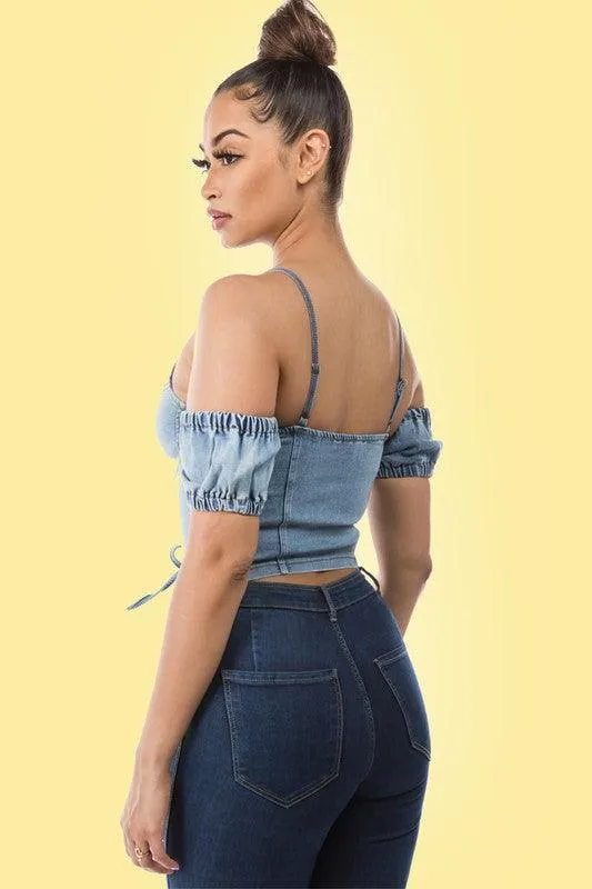 Denim criss cross top