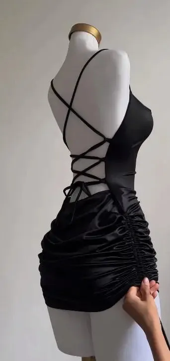 Dermearne 2024 Europe and the United States explosive new cross-border dress summer high sense lace-up sexy halter spice bag hip skirt