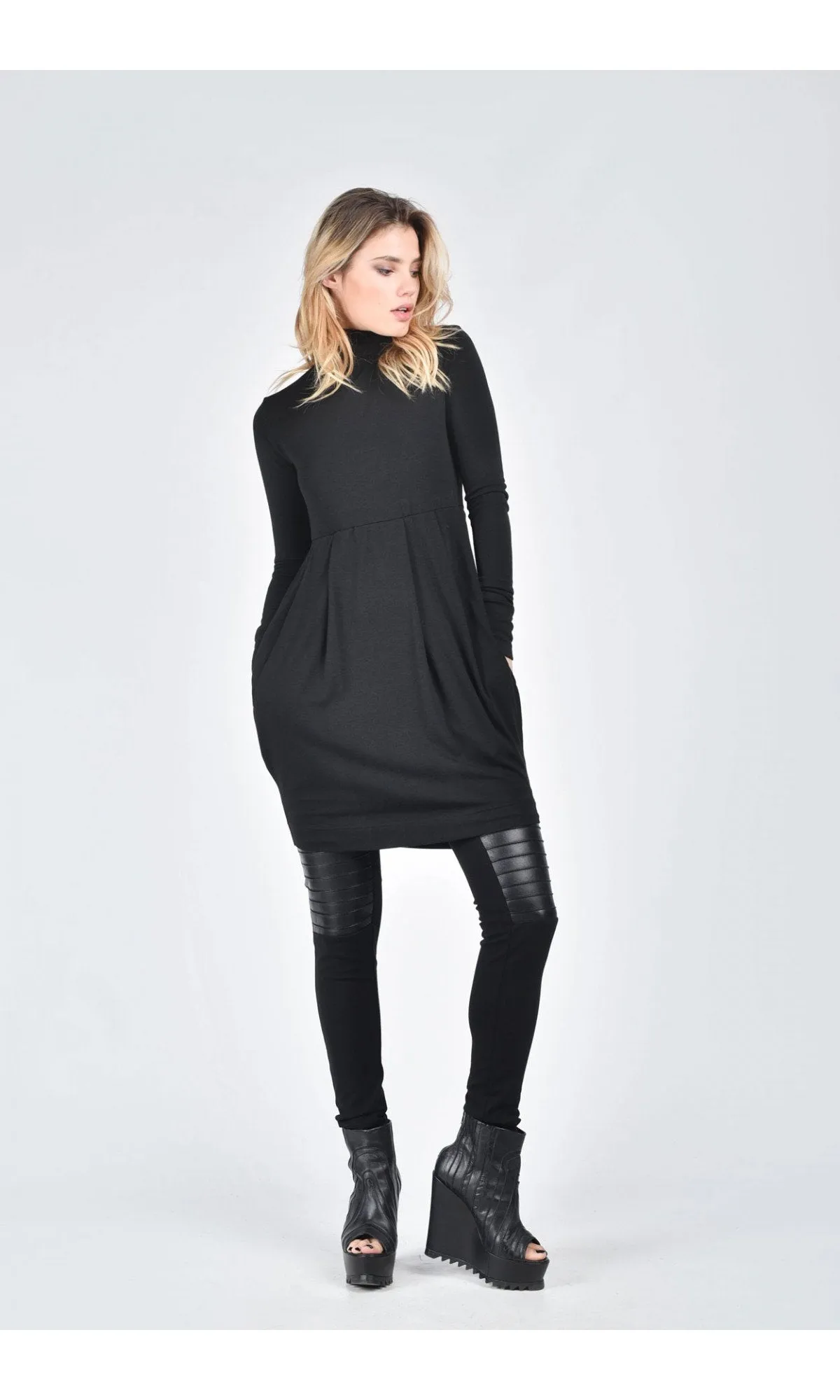 Fine Knit Turtleneck Tunic Dress
