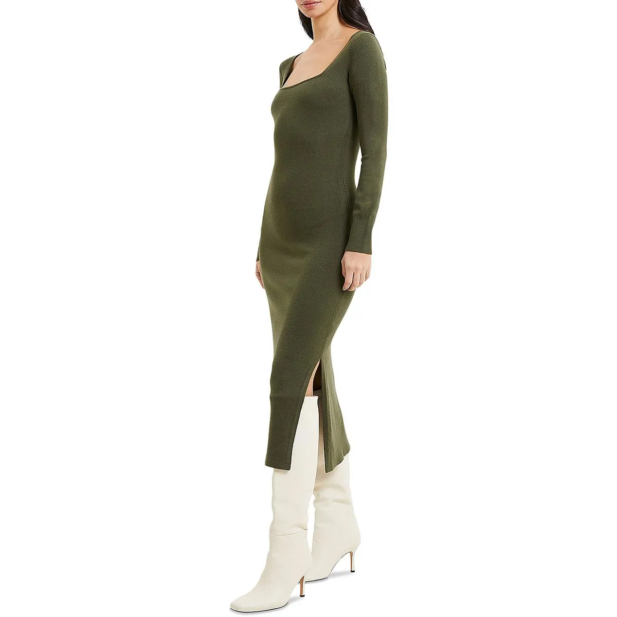 French Connection Womens Tea Length Square Neckline Bodycon Dress