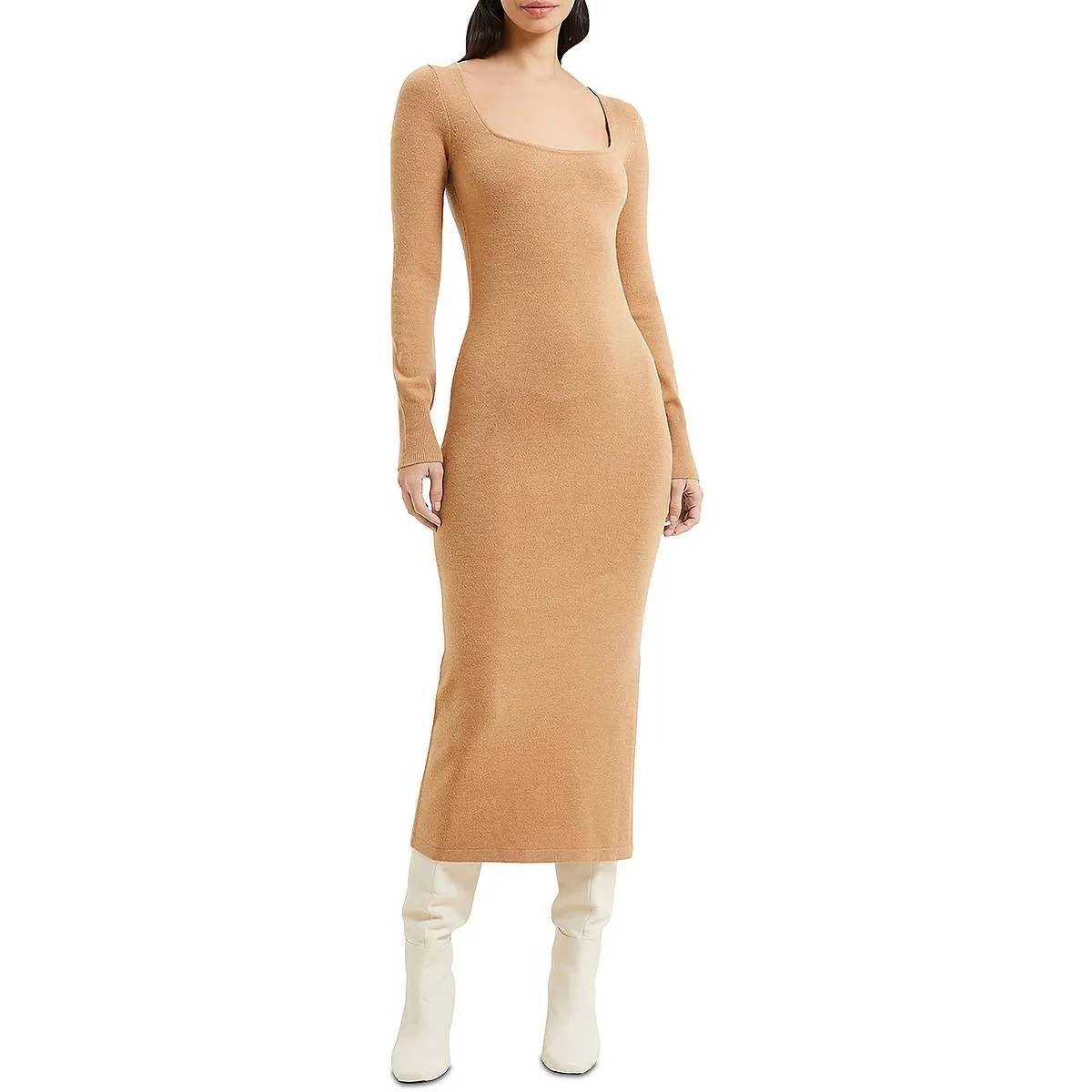 French Connection Womens Tea Length Square Neckline Bodycon Dress