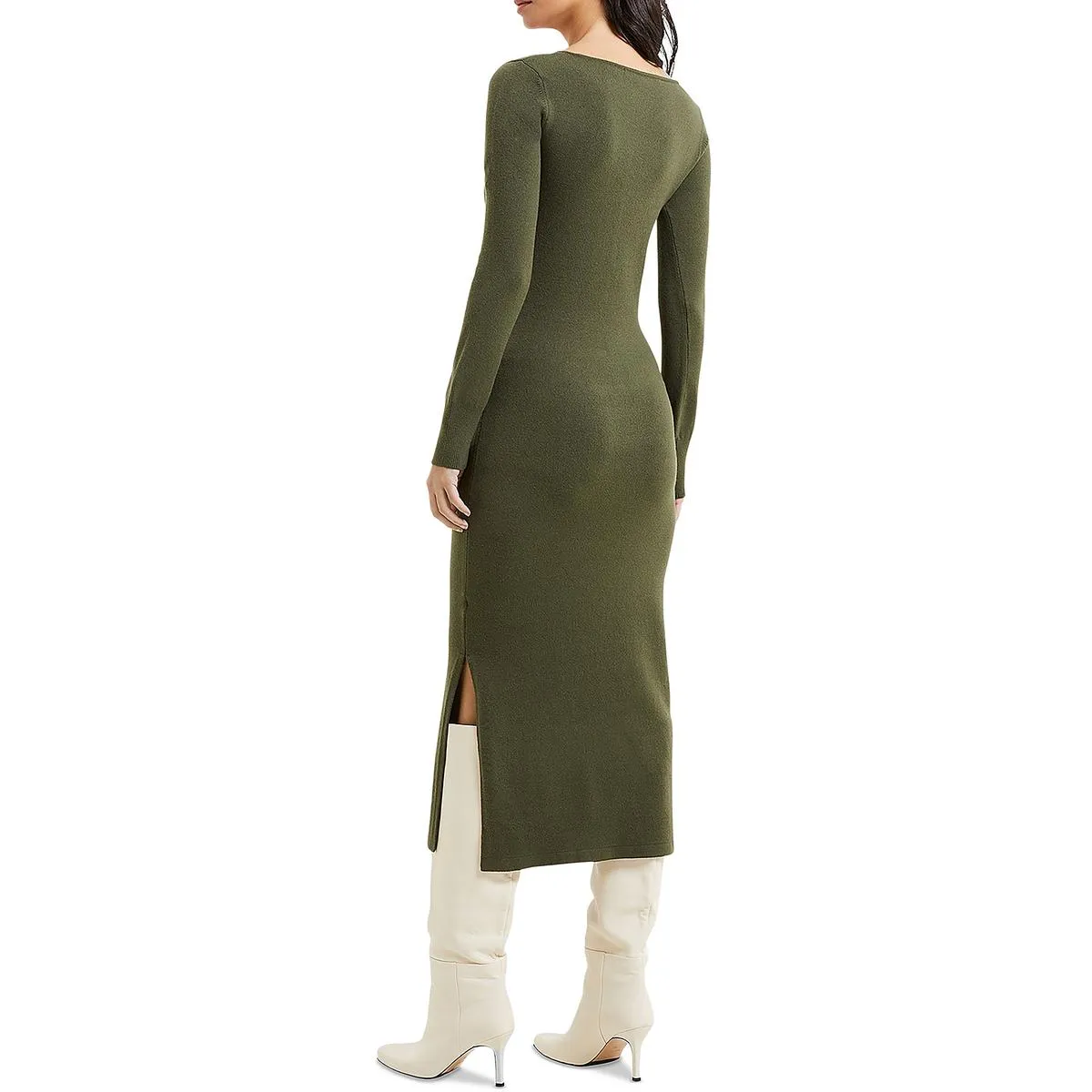French Connection Womens Tea Length Square Neckline Bodycon Dress