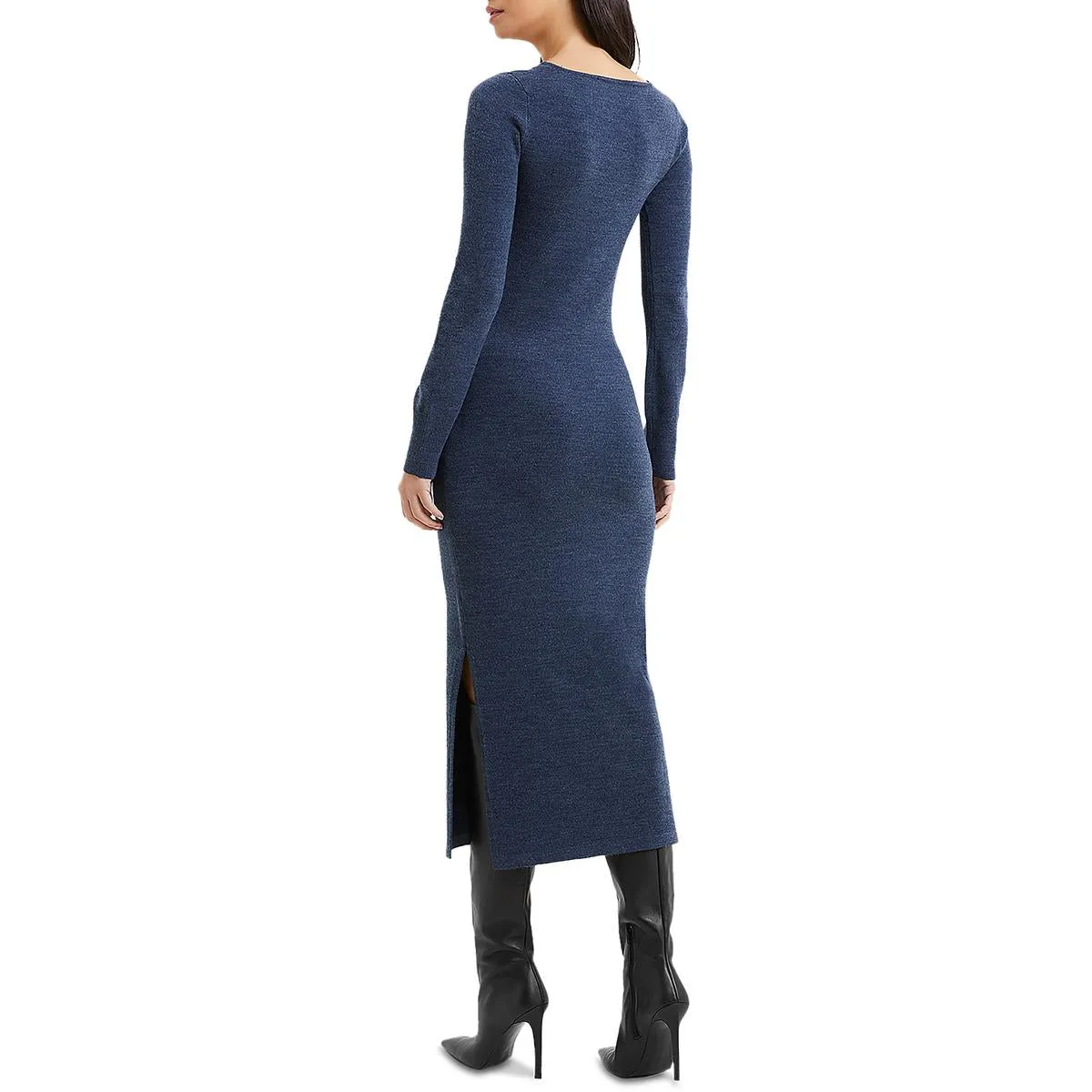 French Connection Womens Tea Length Square Neckline Bodycon Dress