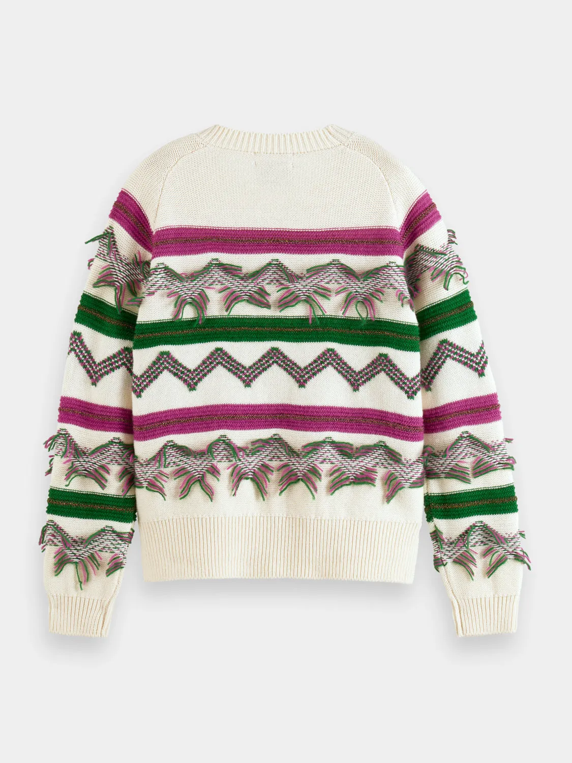 Fringe jacquard pullover