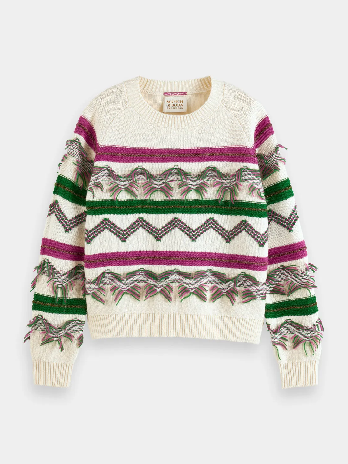 Fringe jacquard pullover