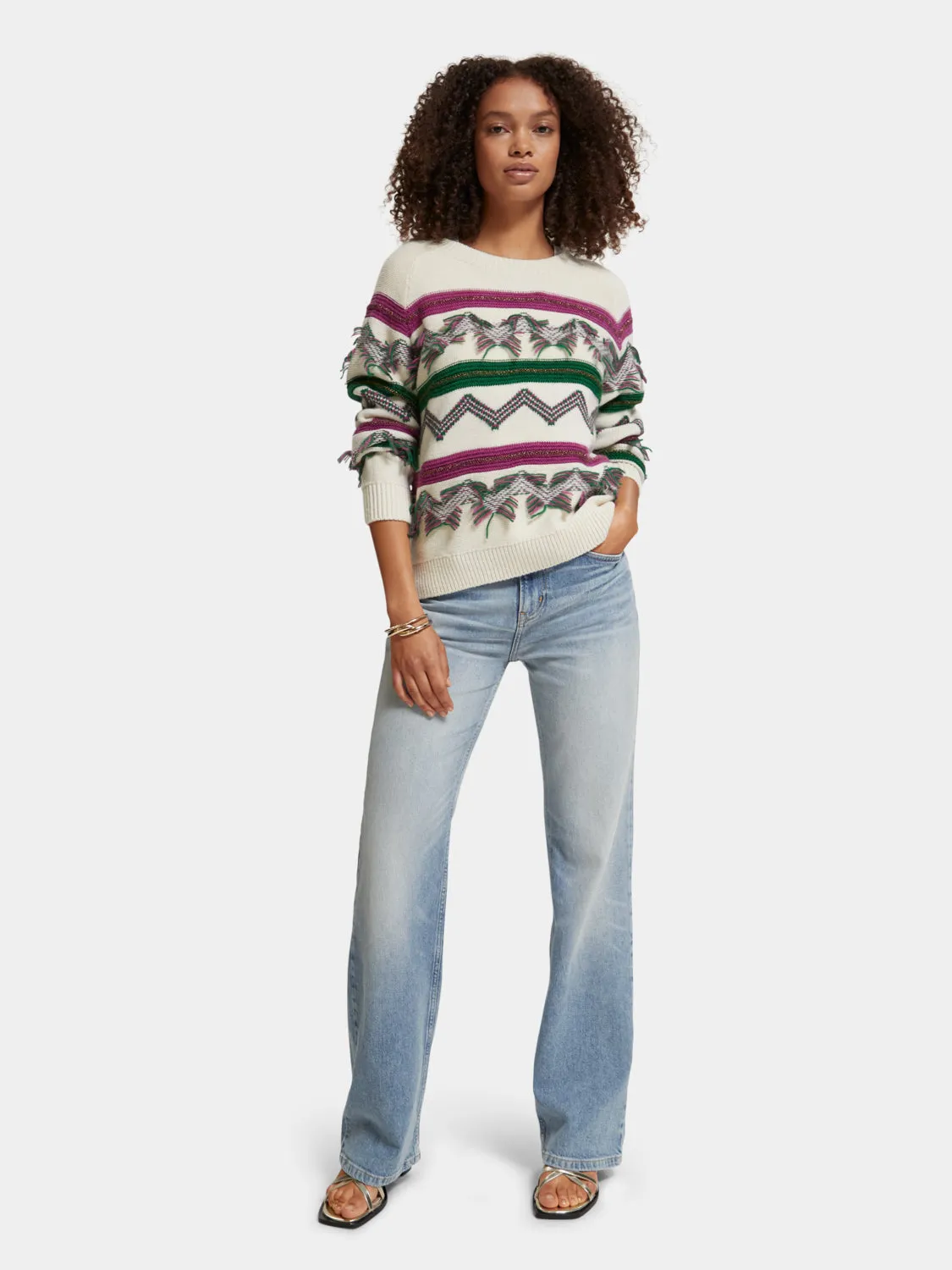 Fringe jacquard pullover