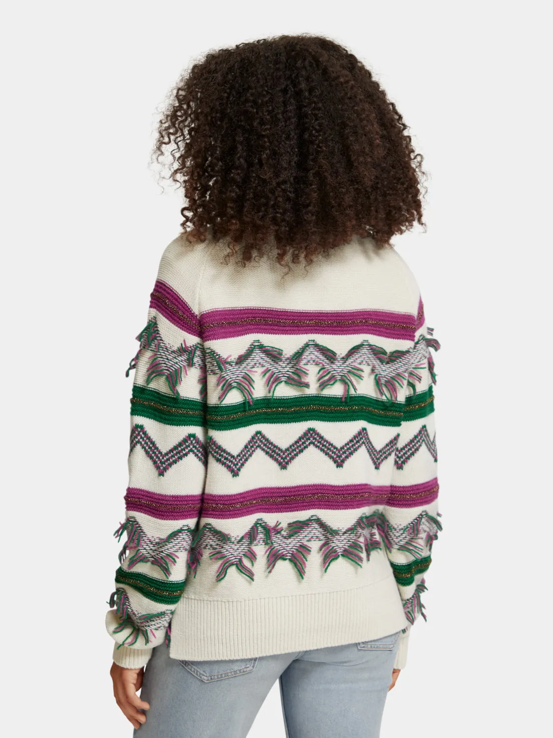 Fringe jacquard pullover