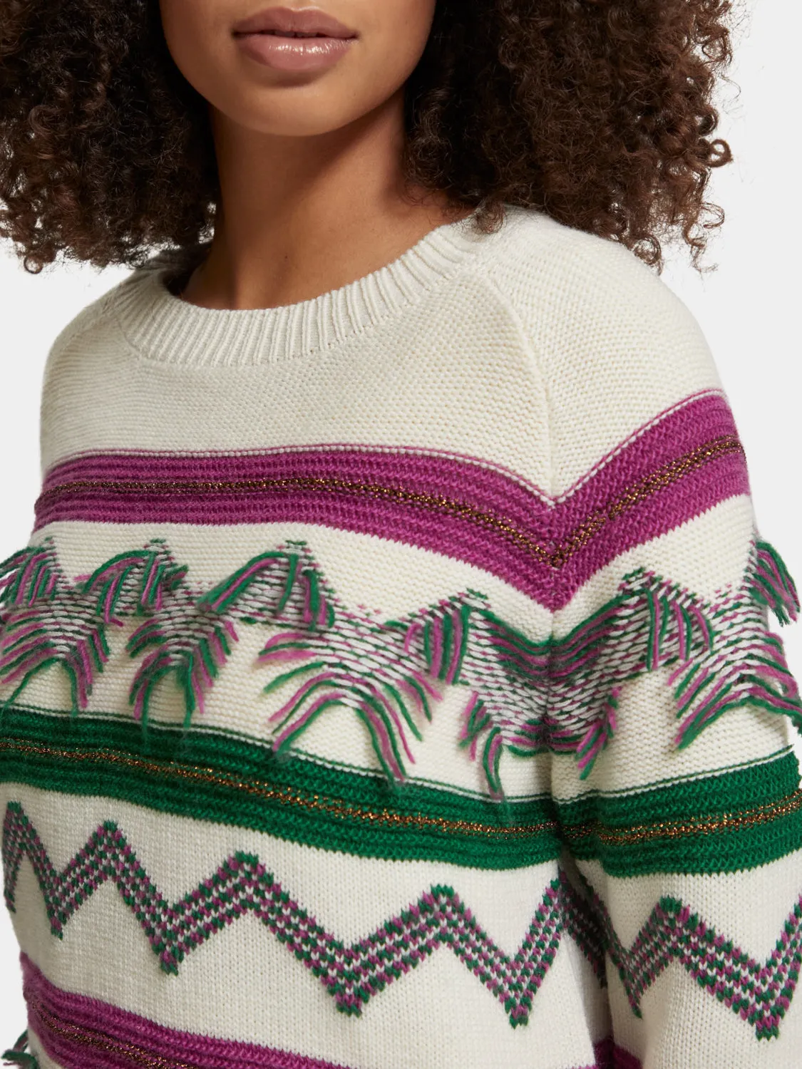 Fringe jacquard pullover