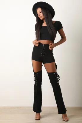 Front Lace-Up Cutout High Waisted Pants