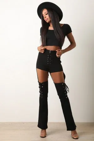 Front Lace-Up Cutout High Waisted Pants