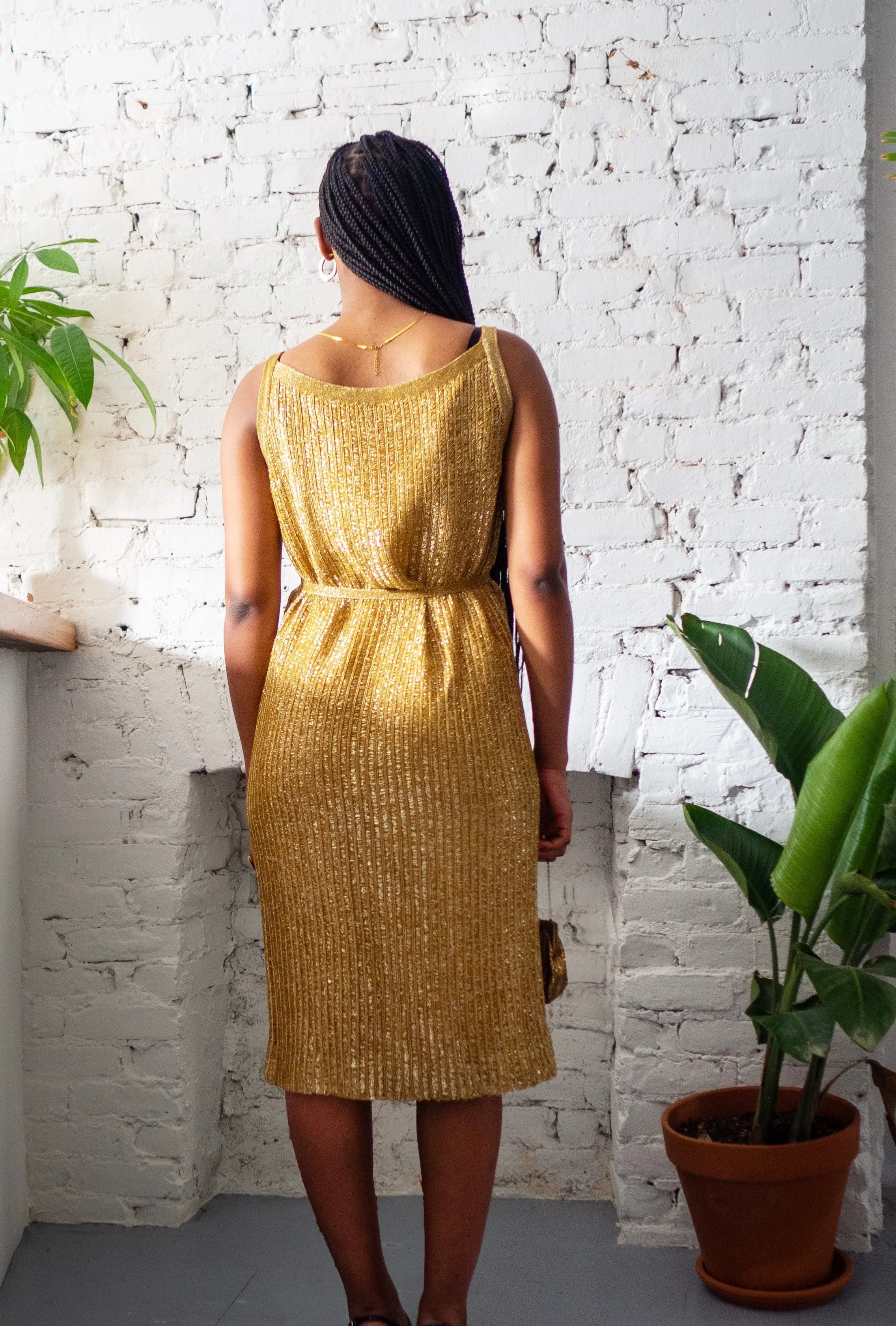 GROOVY BABY | 70's Metallic Knit Dress with Tie