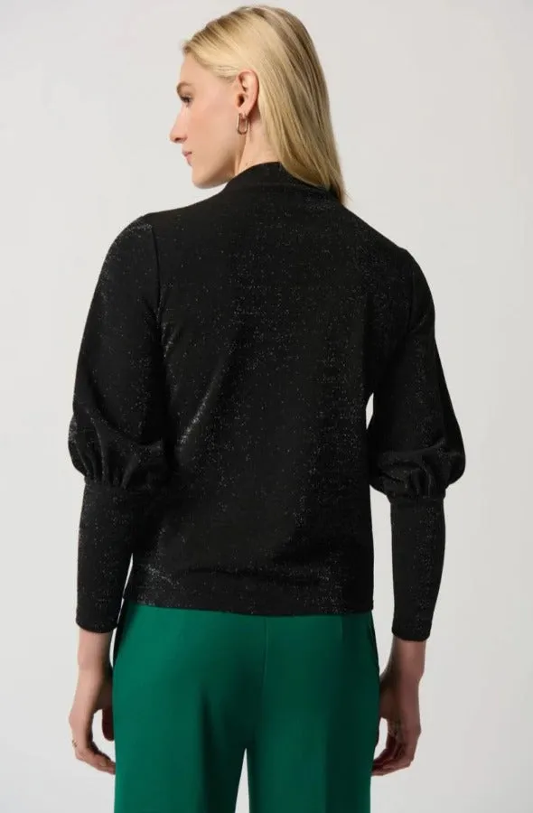 Joseph Ribkoff 234186 Metallic Mock Neck Puff Sleeve Top