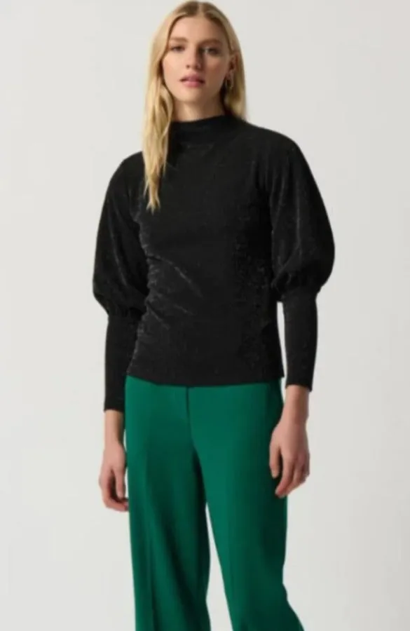 Joseph Ribkoff 234186 Metallic Mock Neck Puff Sleeve Top