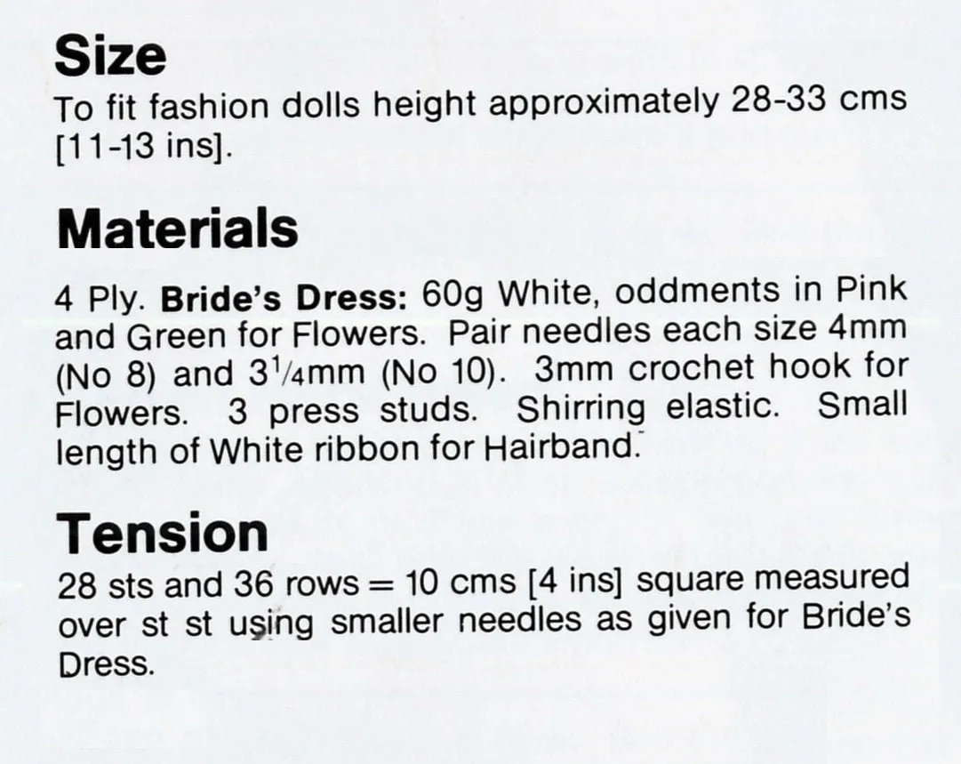 Knitted Doll's Clothes Pattern, Bridal Dress, Instant Download