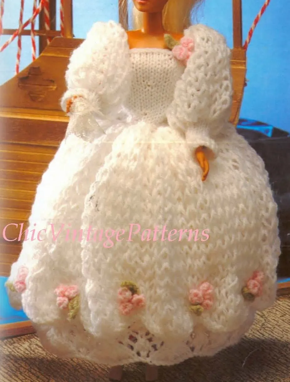 Knitted Doll's Clothes Pattern, Bridal Dress, Instant Download