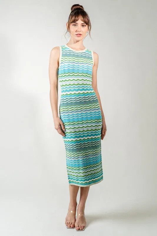 Margarita Missoni Inspired Wavy Knit Midi Dress