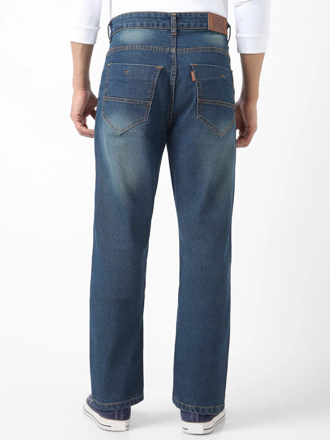 Men's Blue Straight Fit Washed Jeans Stretchable