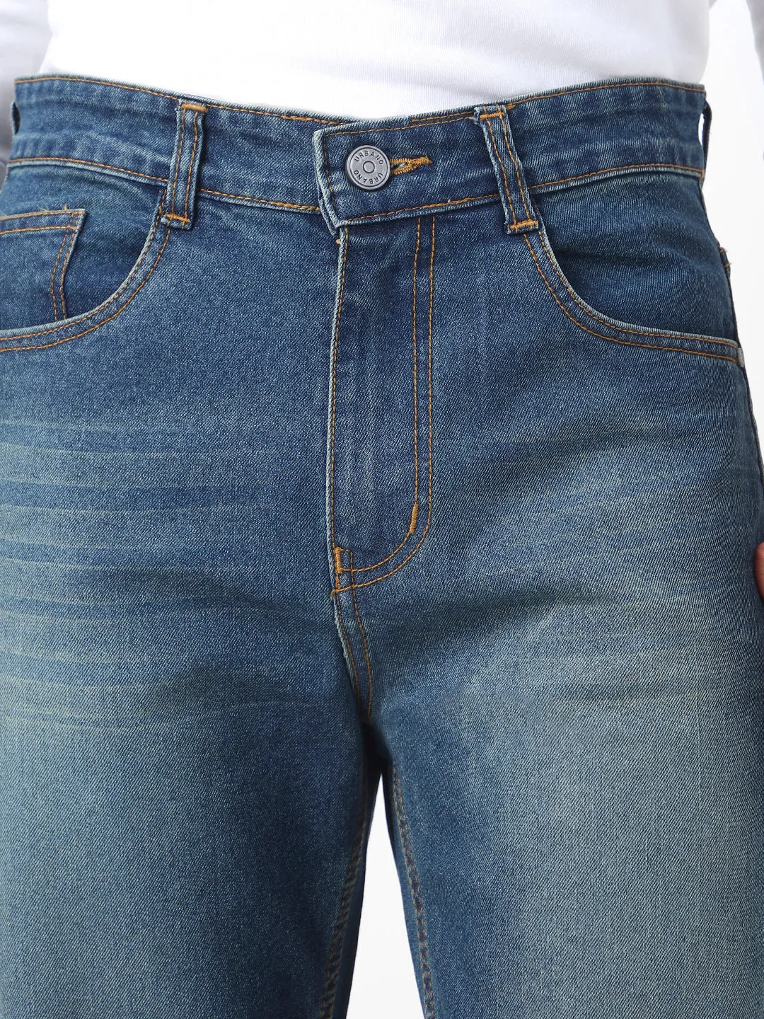 Men's Blue Straight Fit Washed Jeans Stretchable
