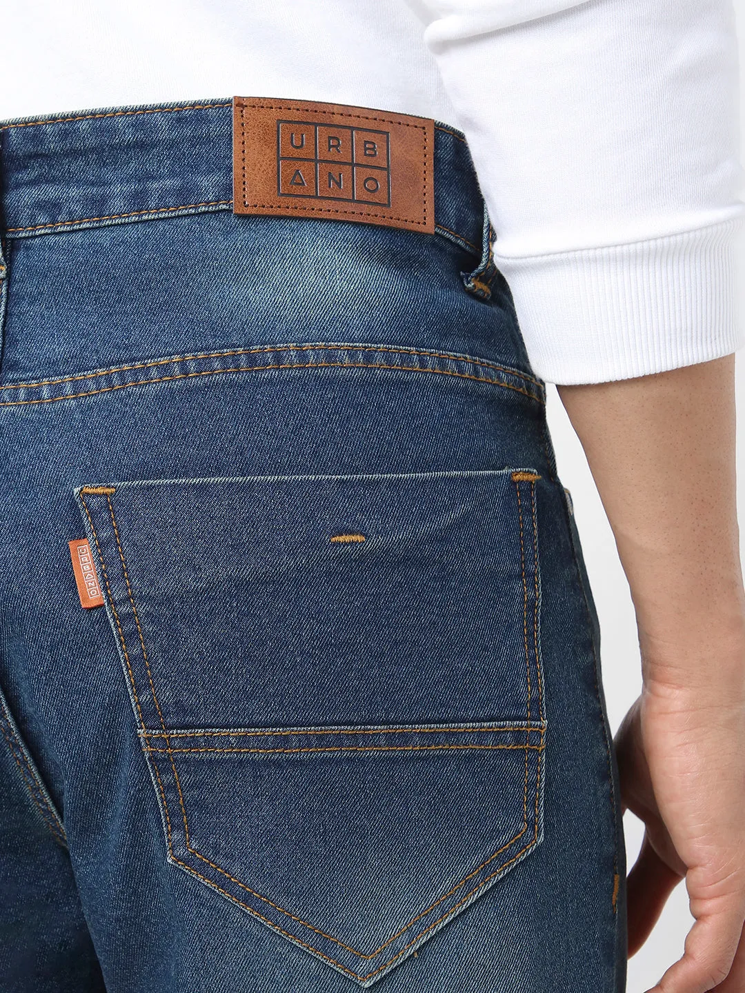 Men's Blue Straight Fit Washed Jeans Stretchable