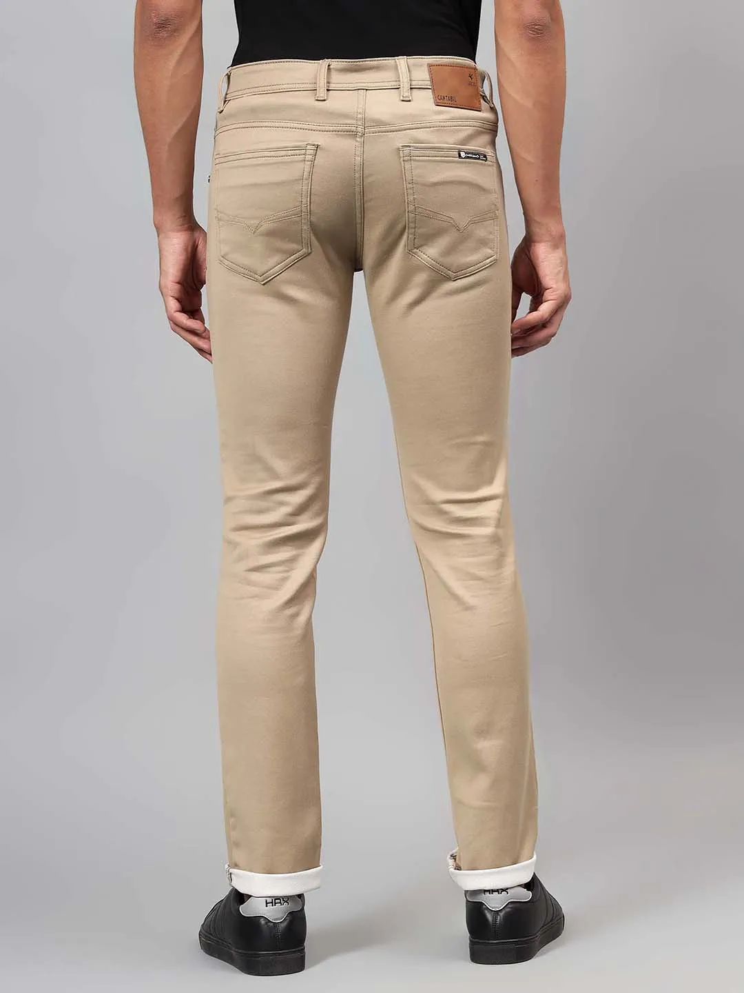 Men's Khaki Solid Stretchable Full Length Jeans