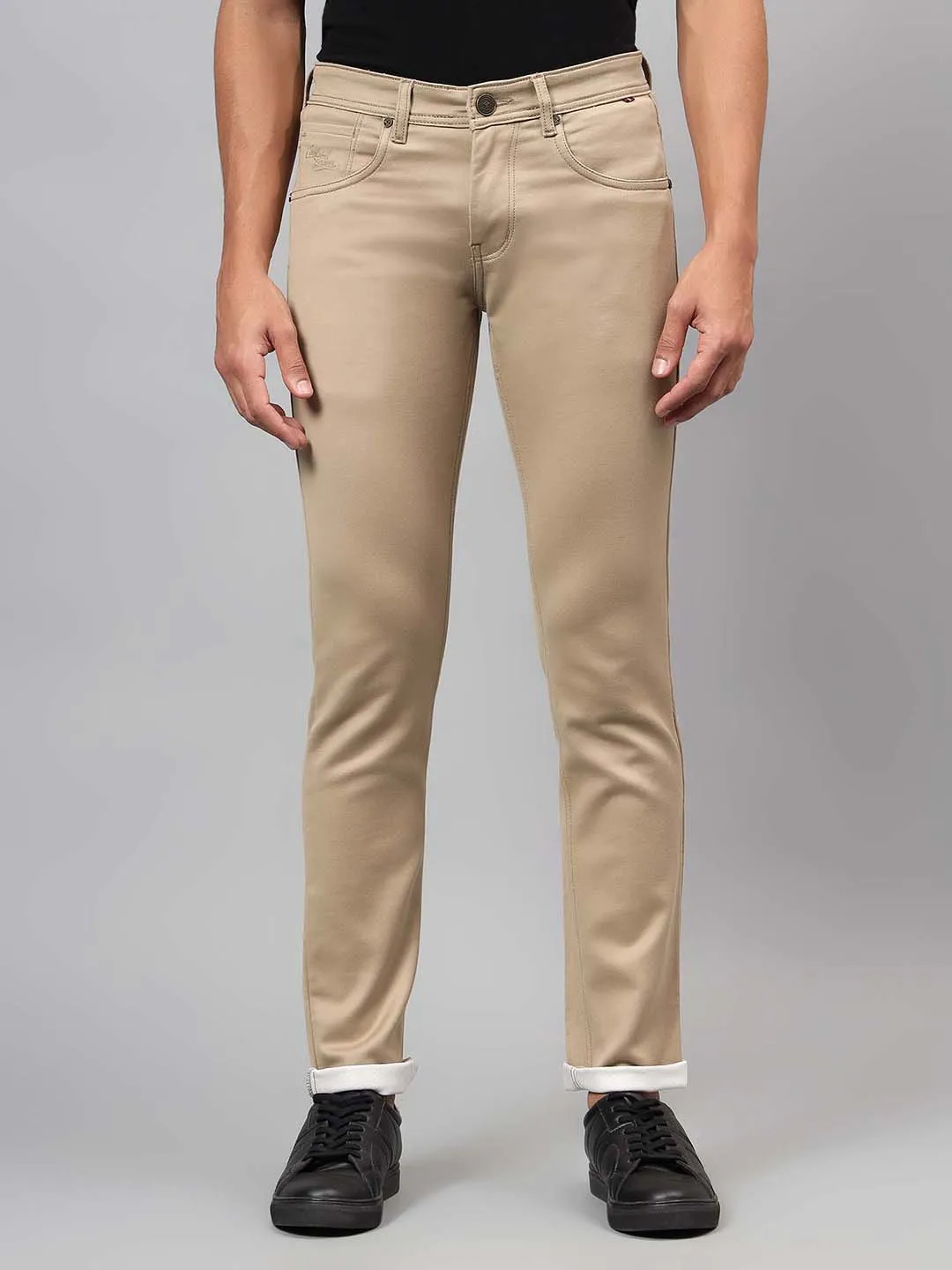 Men's Khaki Solid Stretchable Full Length Jeans