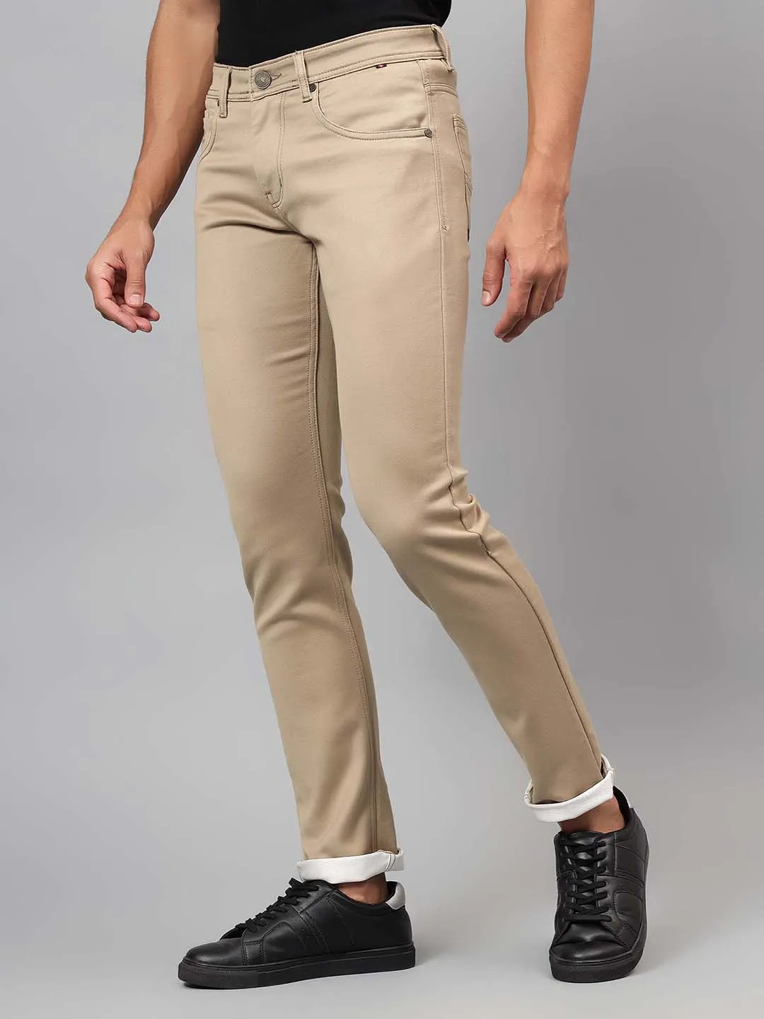 Men's Khaki Solid Stretchable Full Length Jeans