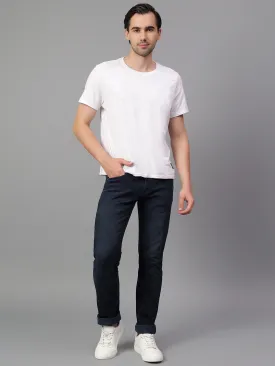 Men's Navy Blue Solid Stretchable Jeans